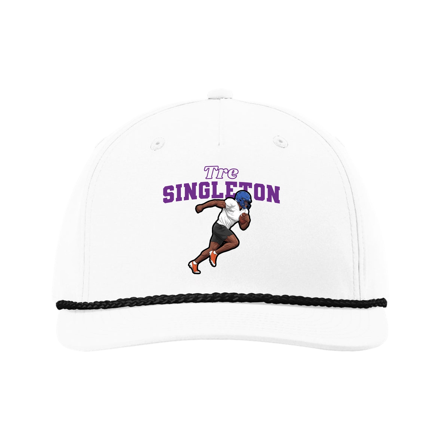 Five-Panel Classic Rope Cap — Name Arch in White