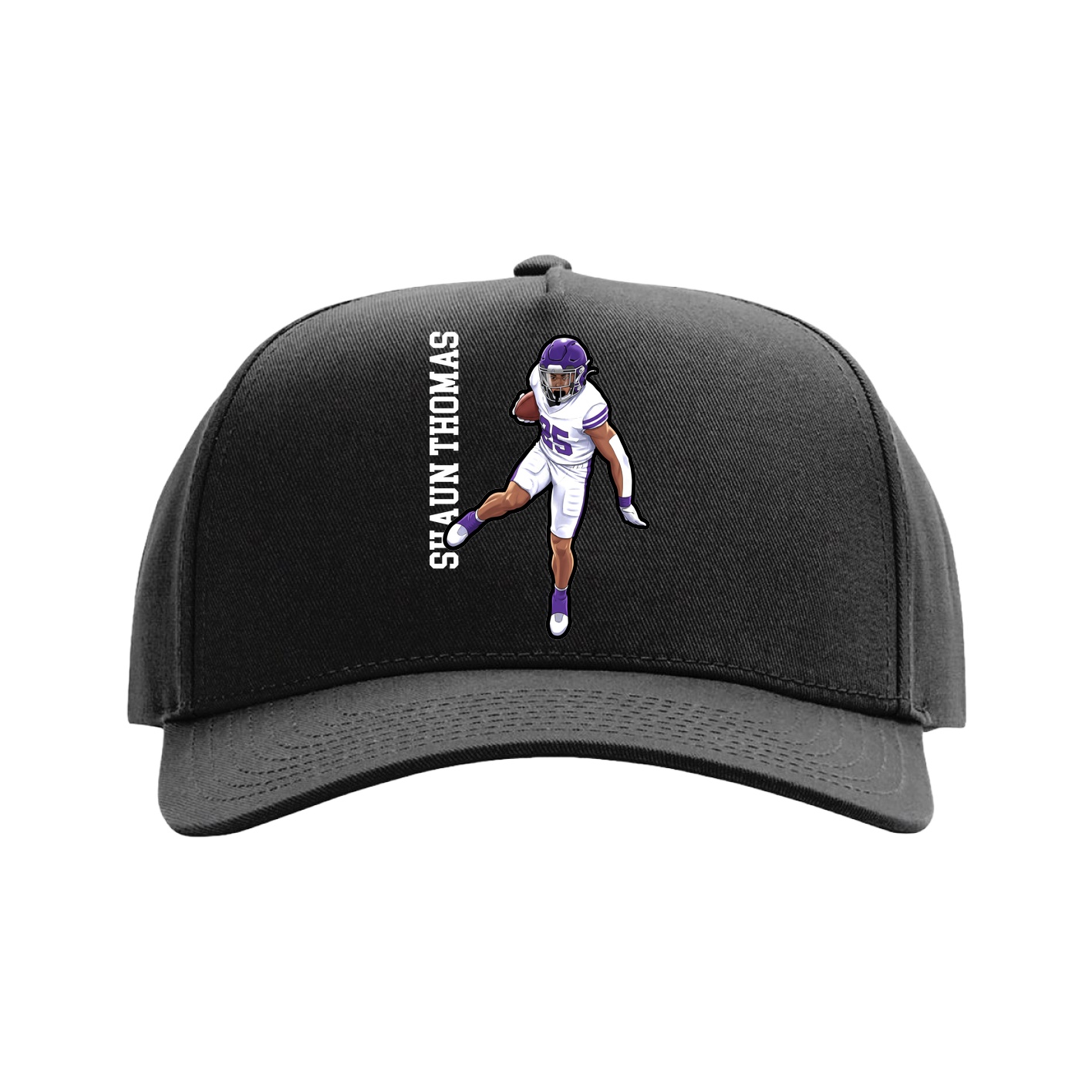 Full Fabric Five-Panel Champ Cap — Name Vertical in Black