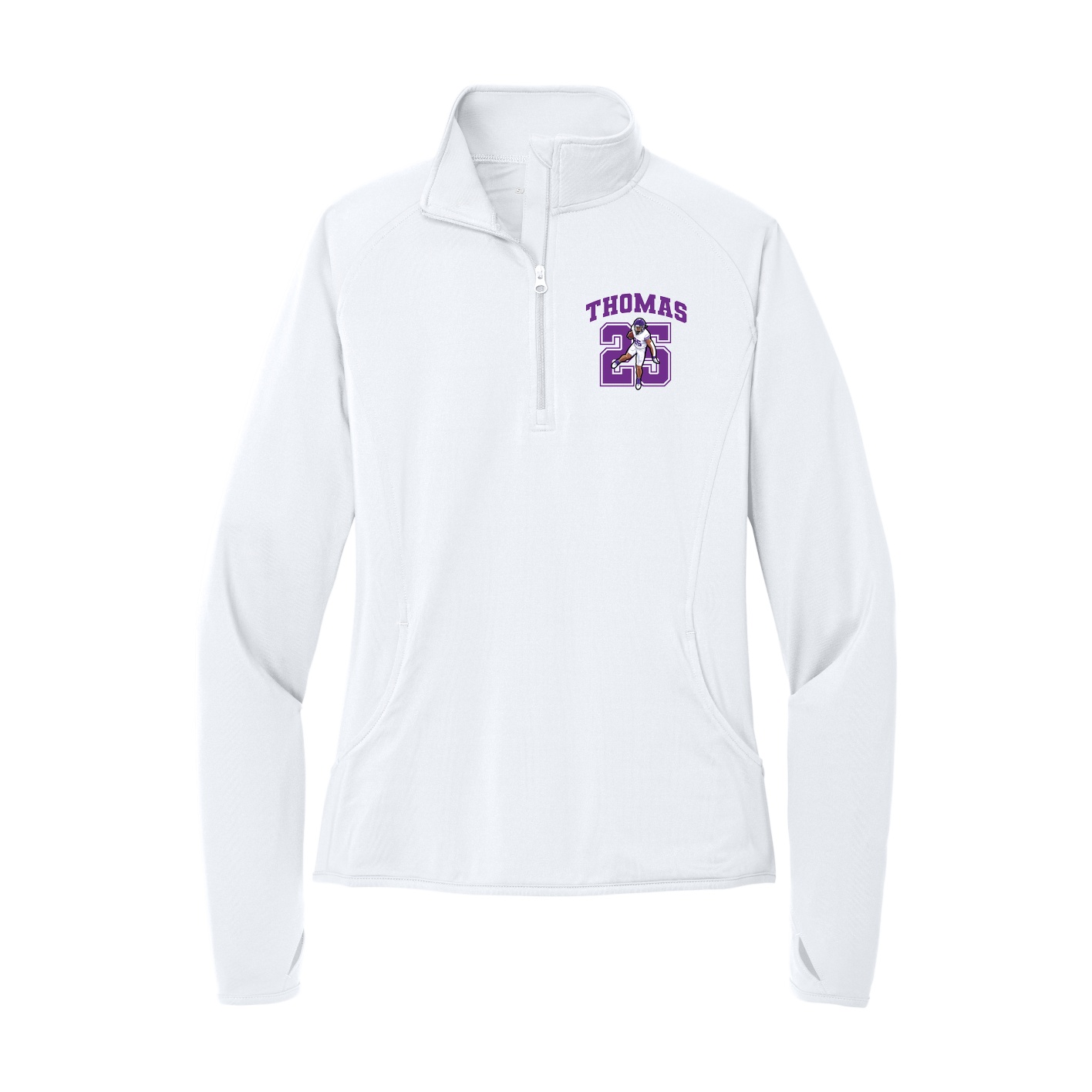 Women's Q-Zip Pullover — Number in White