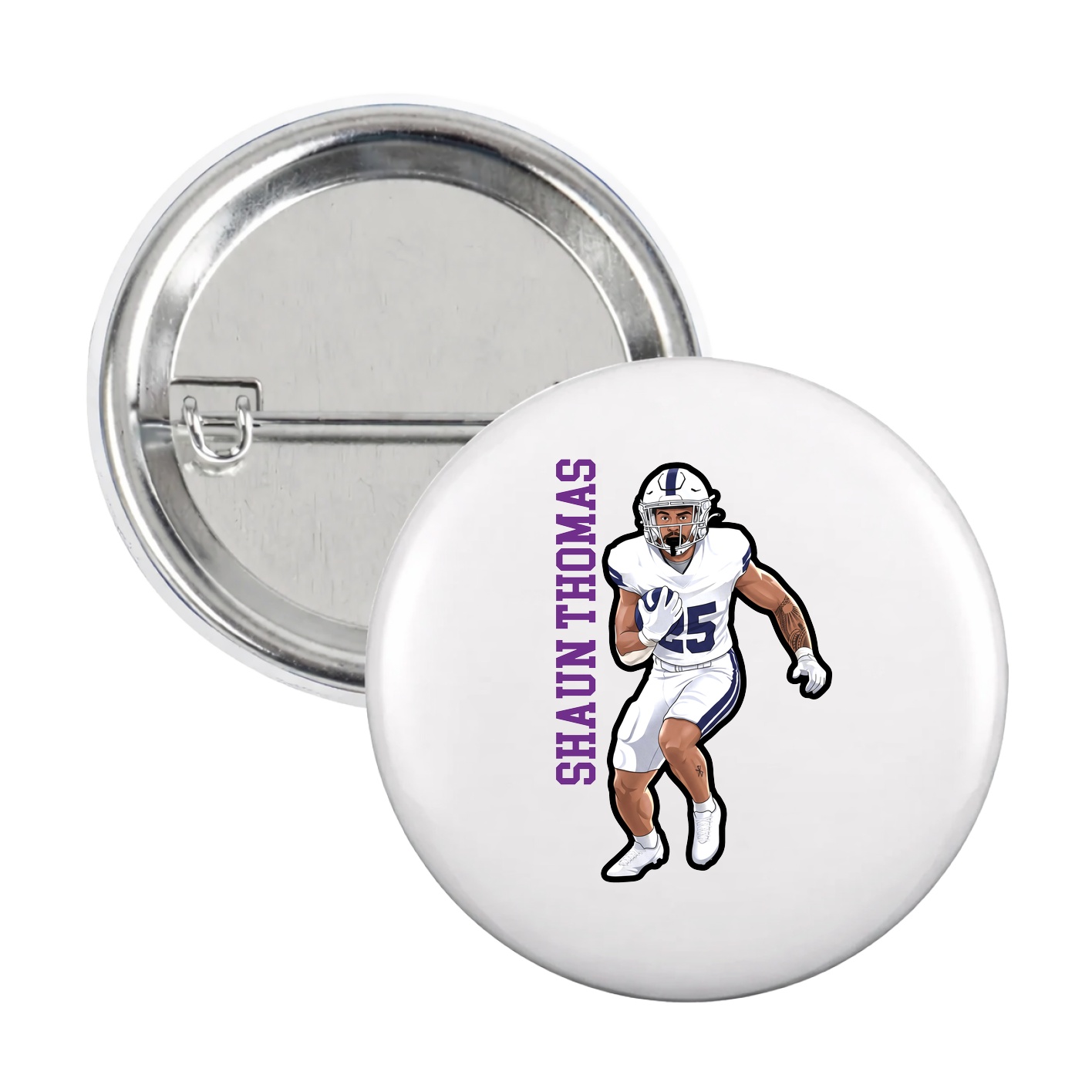 Game Day Button — Name Vertical in White