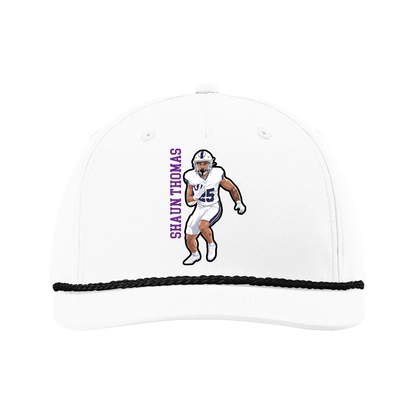 Five-Panel Classic Rope Cap — Name Vertical in White