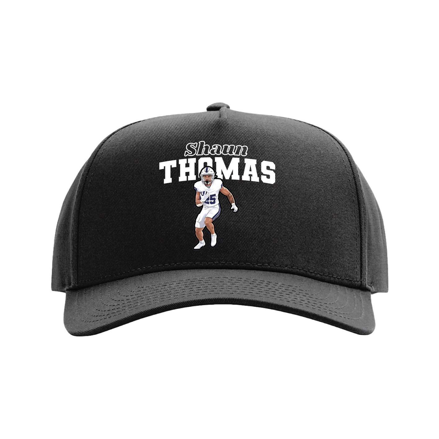 Full Fabric Five-Panel Champ Cap — Name Arch in Black