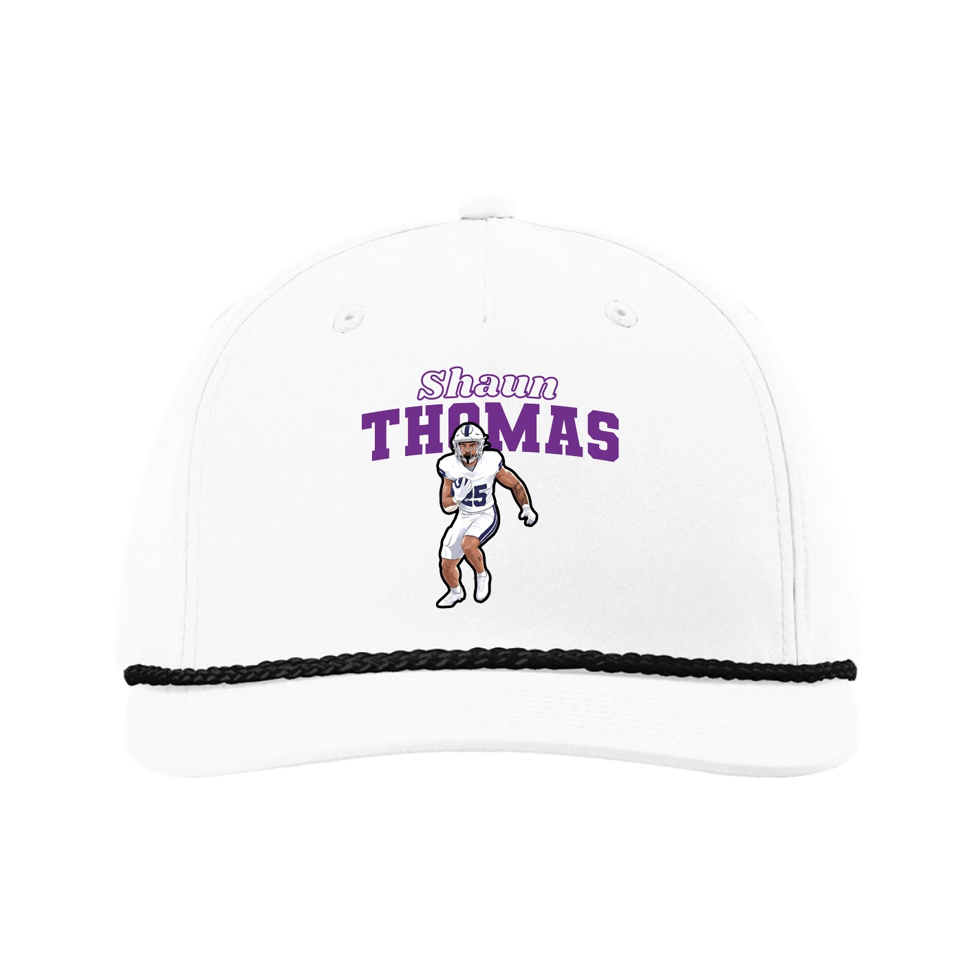 Five-Panel Classic Rope Cap — Name Arch in White
