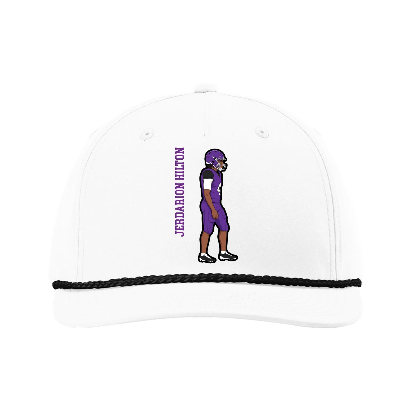 Five-Panel Classic Rope Cap — Name Vertical in White