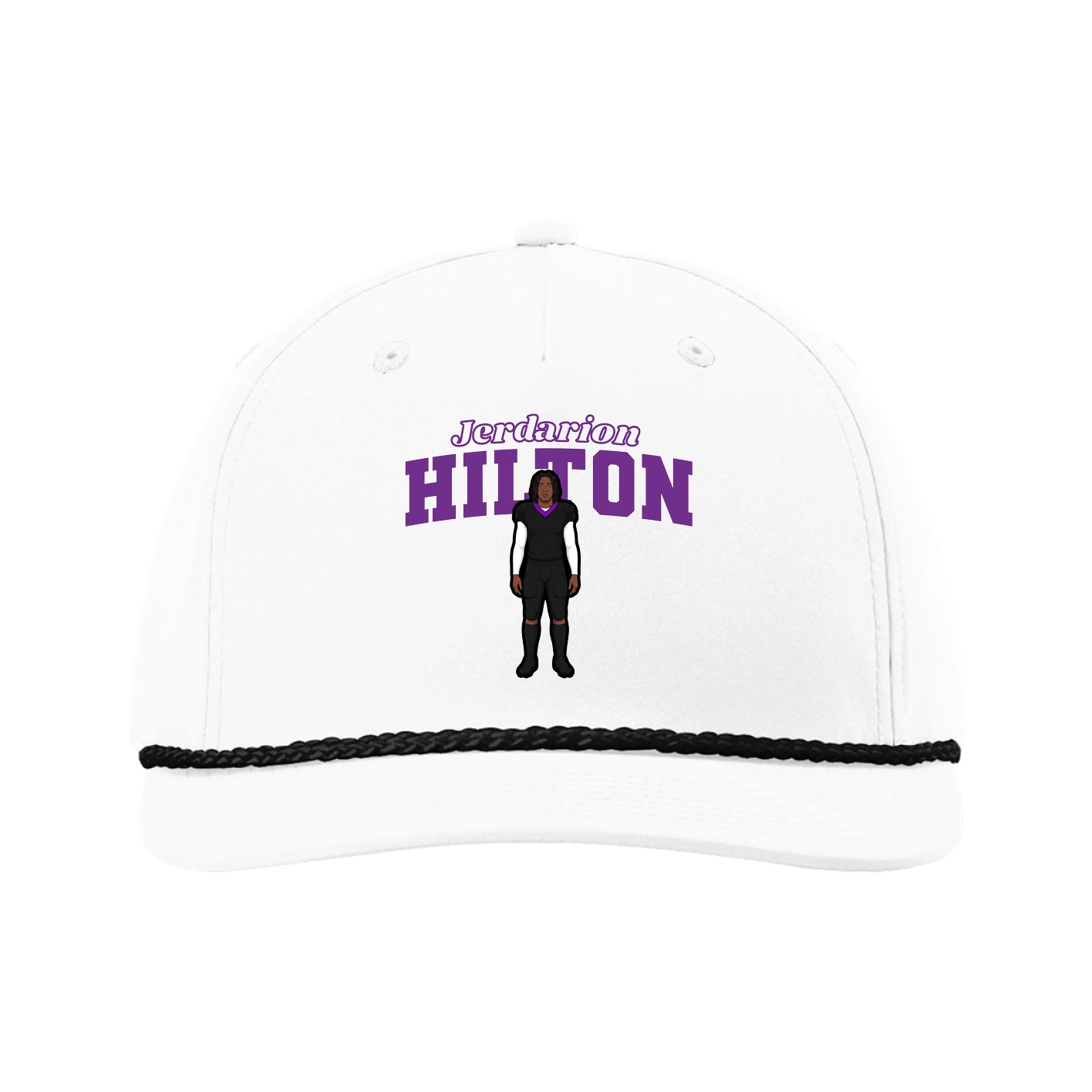 Five-Panel Classic Rope Cap — Name Arch in White