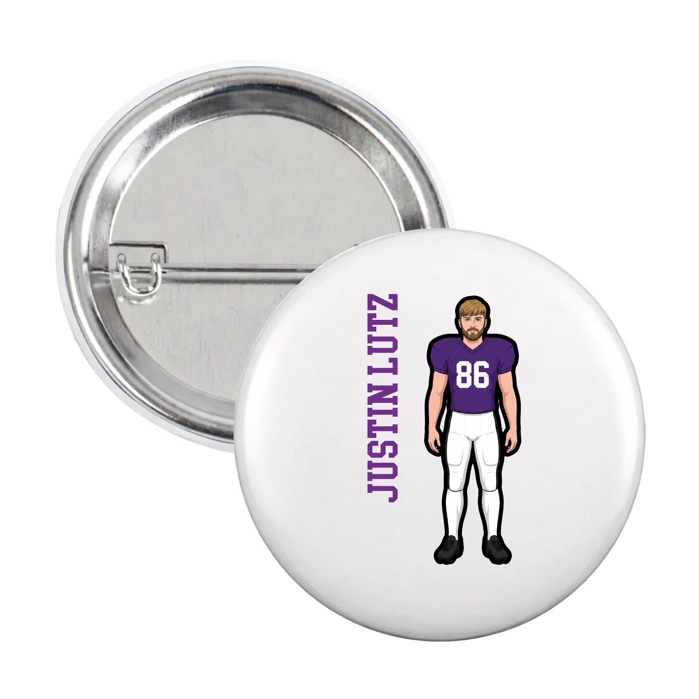 Game Day Button — Name Vertical in White