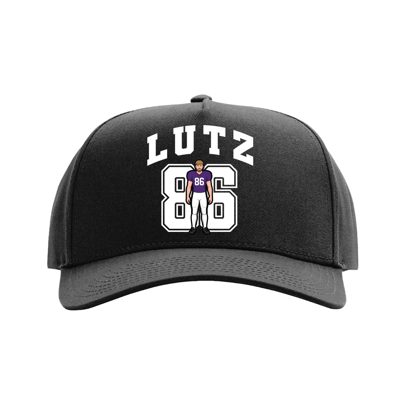 Full Fabric Five-Panel Champ Cap — Number in Black