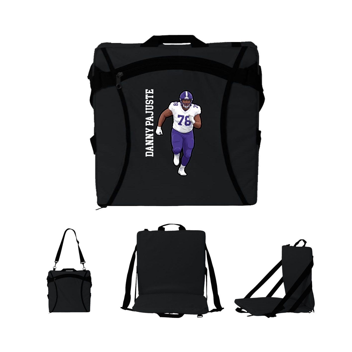 Folding Stadium Seat — Name Vertical in Black