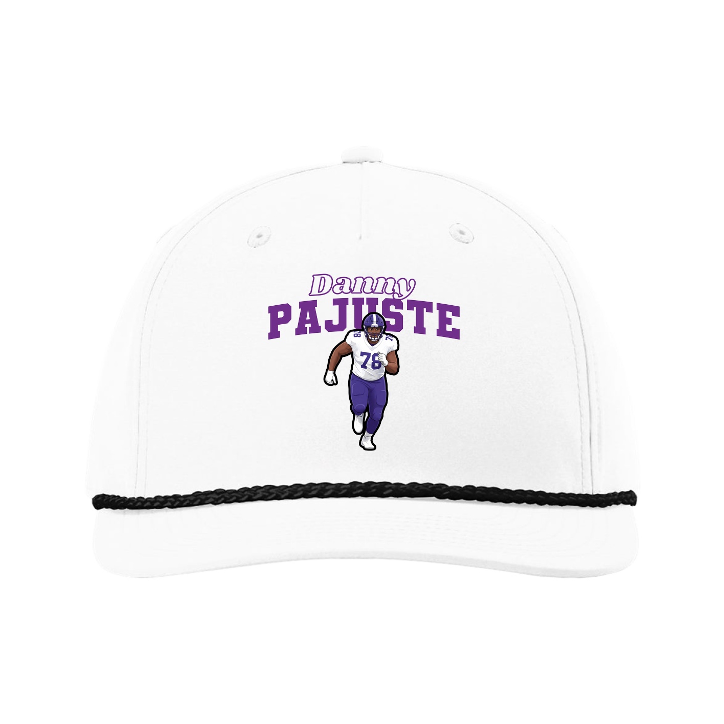Five-Panel Classic Rope Cap — Name Arch in White
