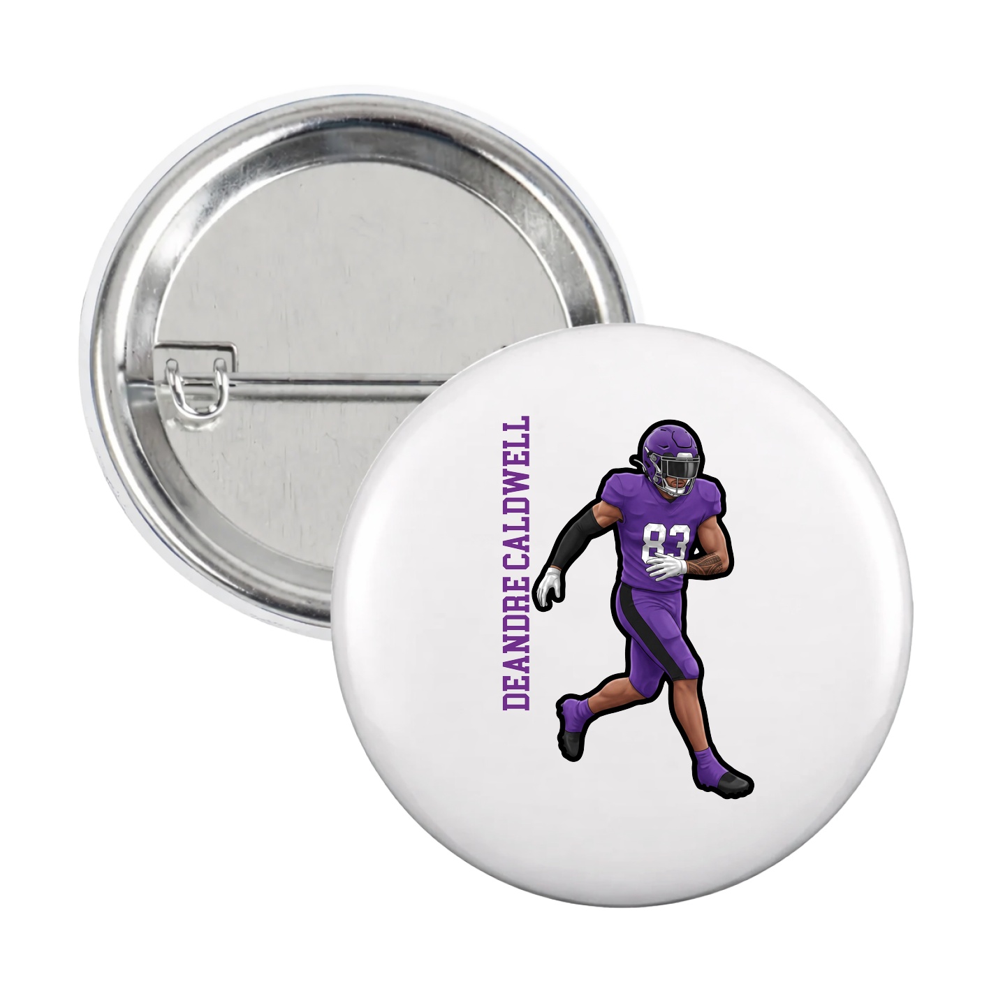 Game Day Button — Name Vertical in White