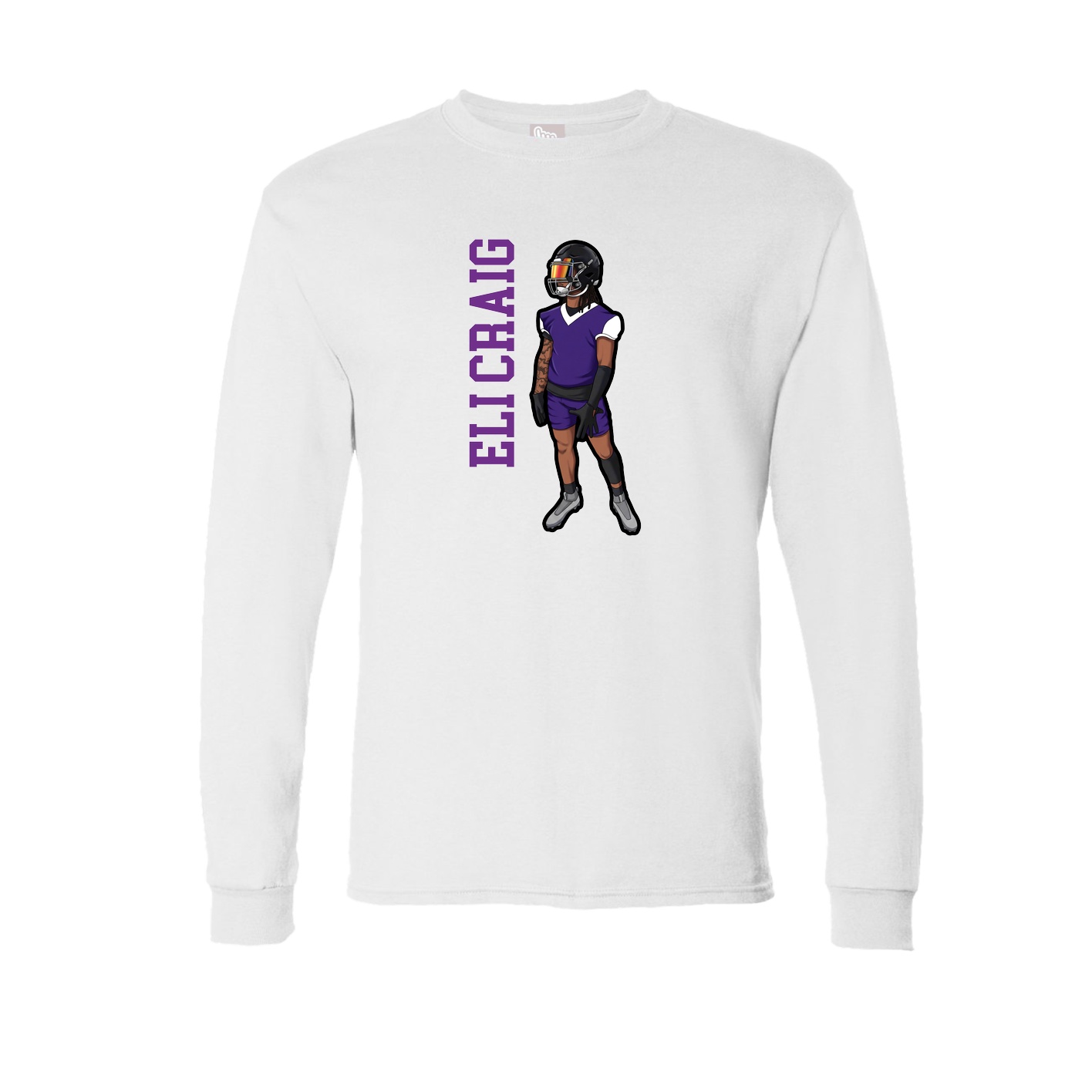Long Sleeve Tee — Name Vertical in White
