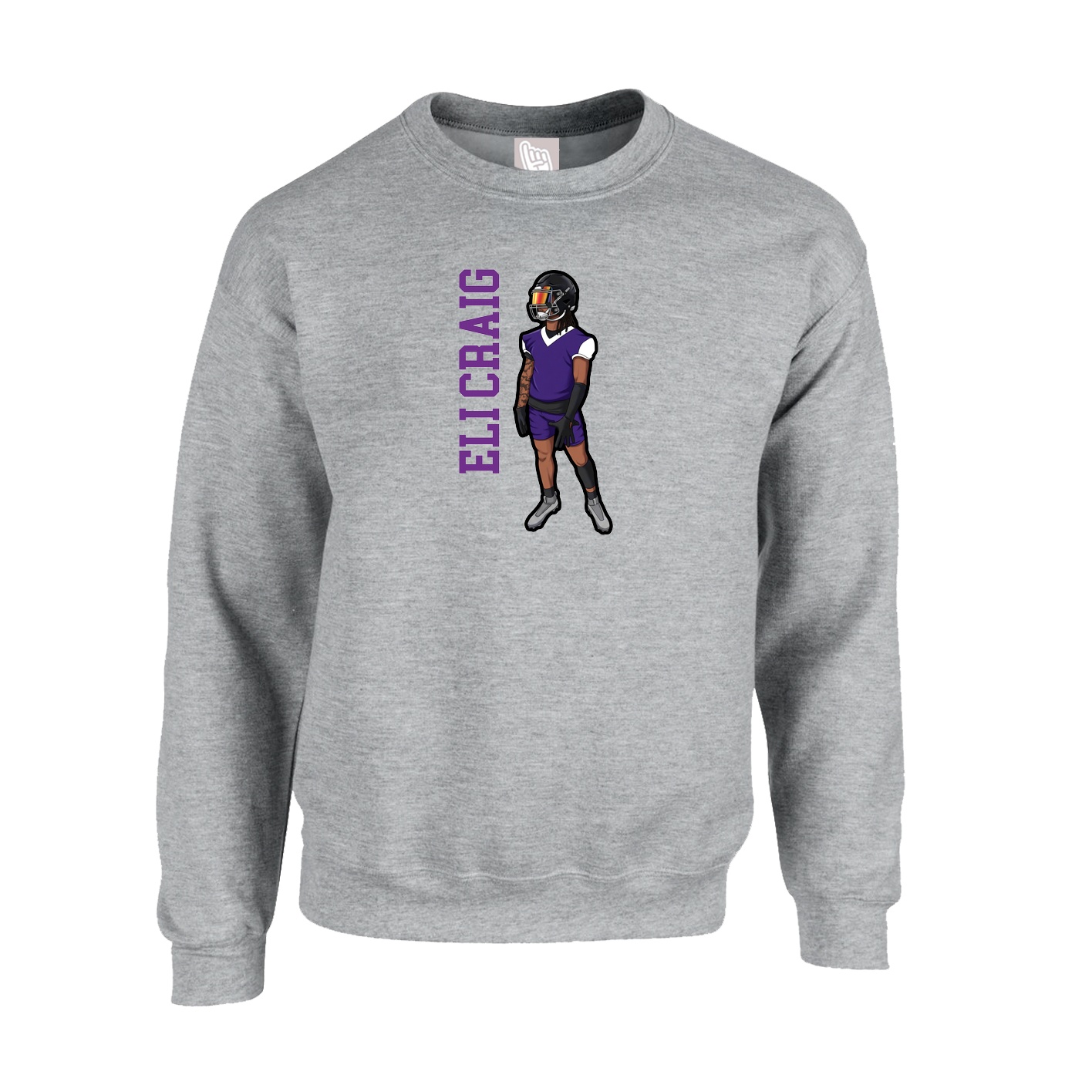 Fleece Crew — Name Vertical in Grey
