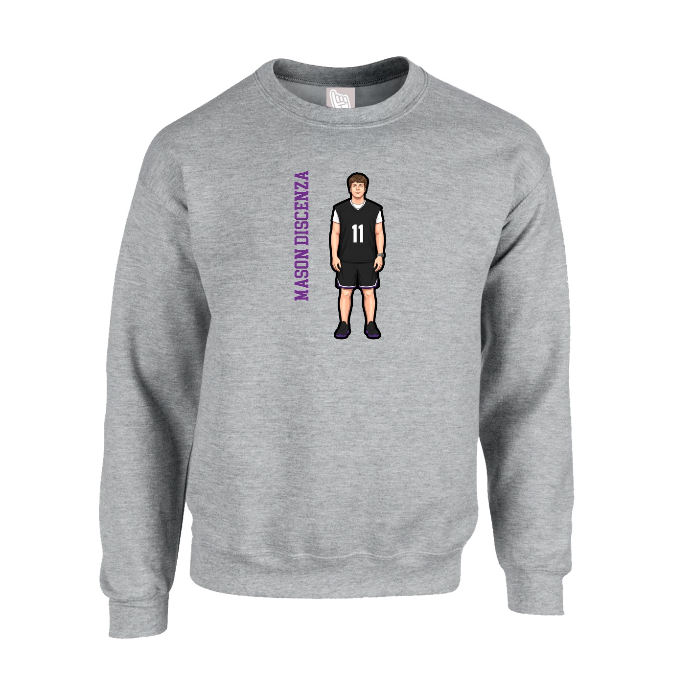 Fleece Crew — Name Vertical in Grey