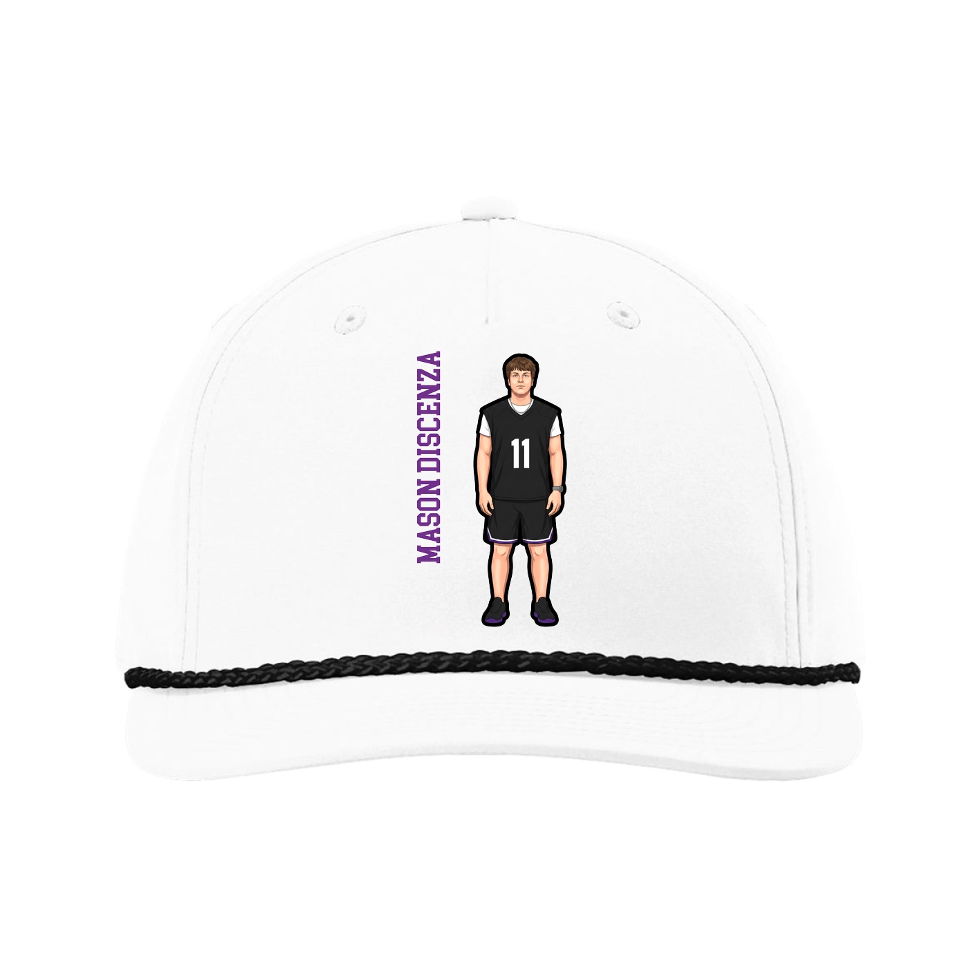 Five-Panel Classic Rope Cap — Name Vertical in White
