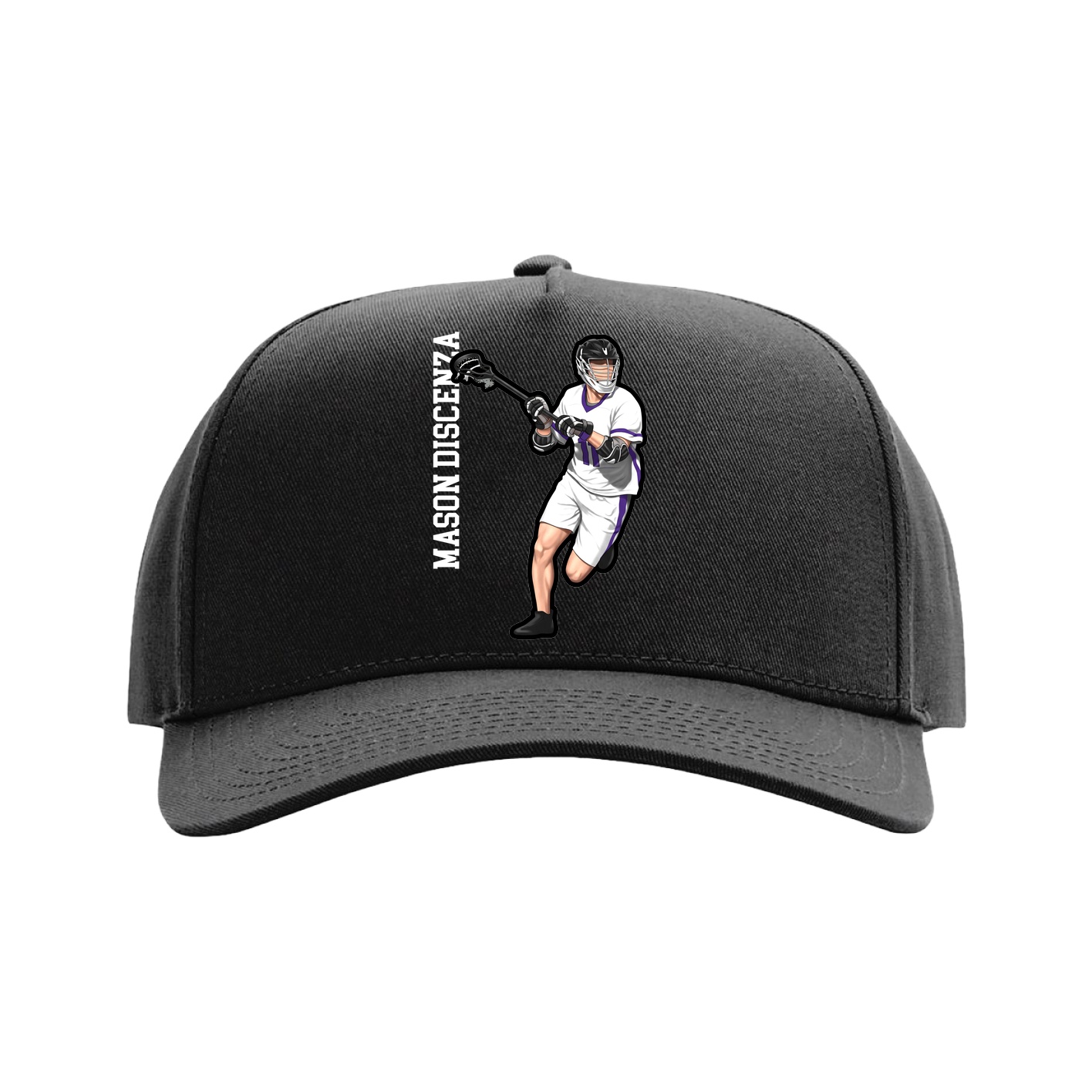 Full Fabric Five-Panel Champ Cap — Name Vertical in Black