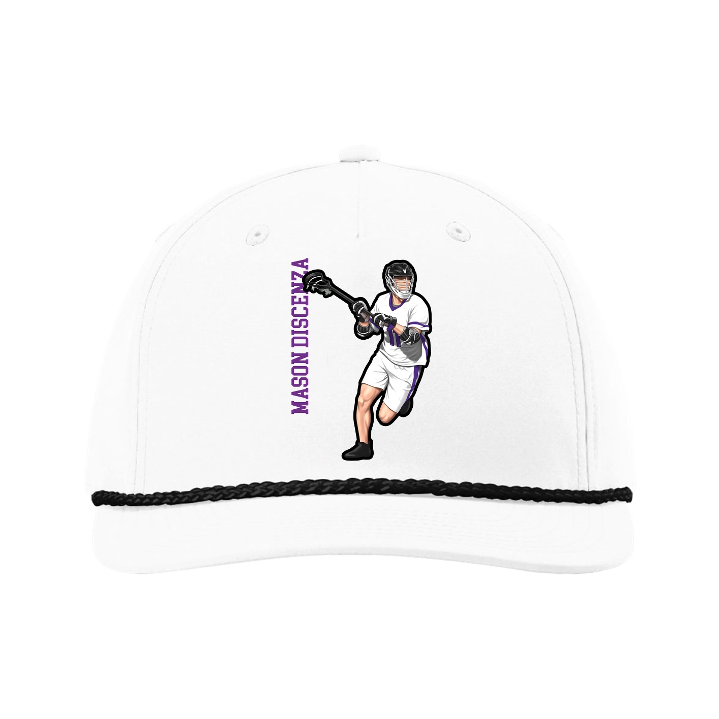Five-Panel Classic Rope Cap — Name Vertical in White