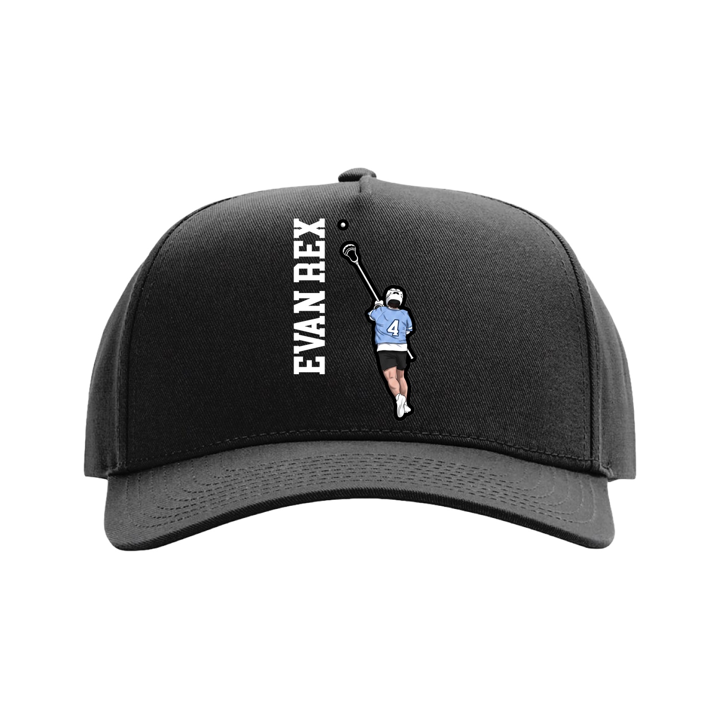 Full Fabric Five-Panel Champ Cap — Name Vertical in Black