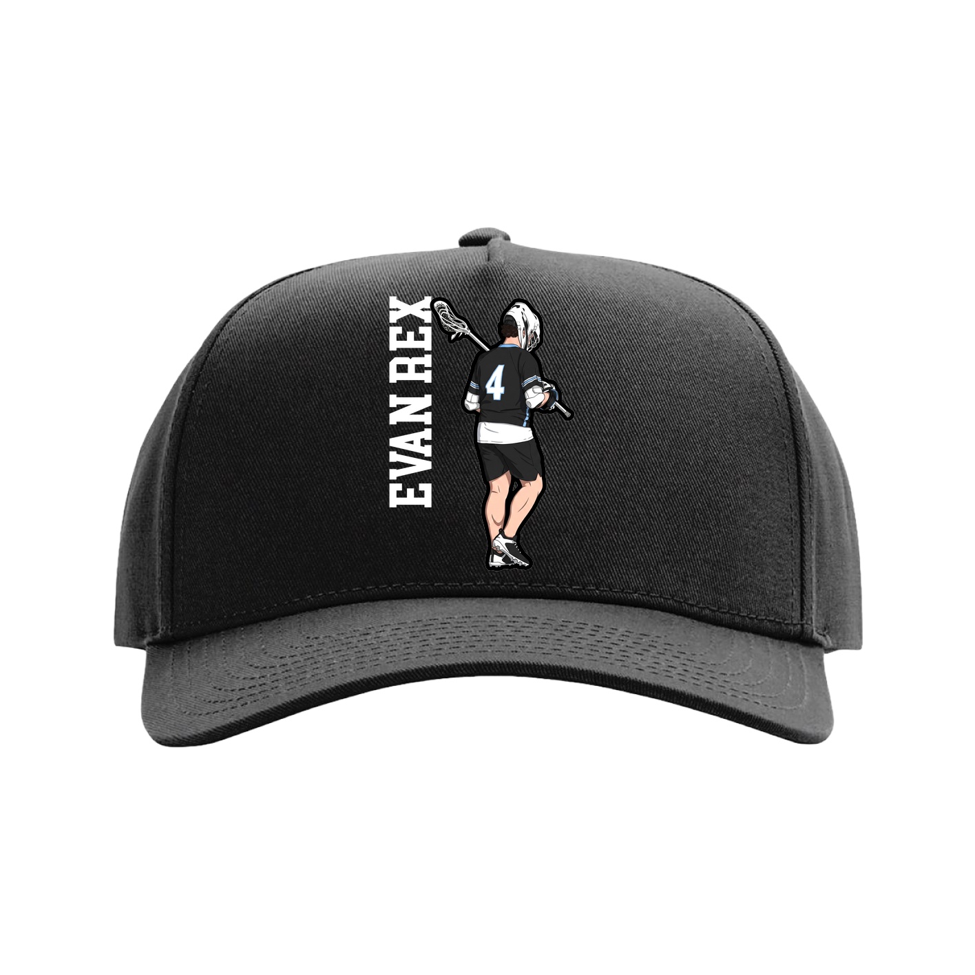 Full Fabric Five-Panel Champ Cap — Name Vertical in Black