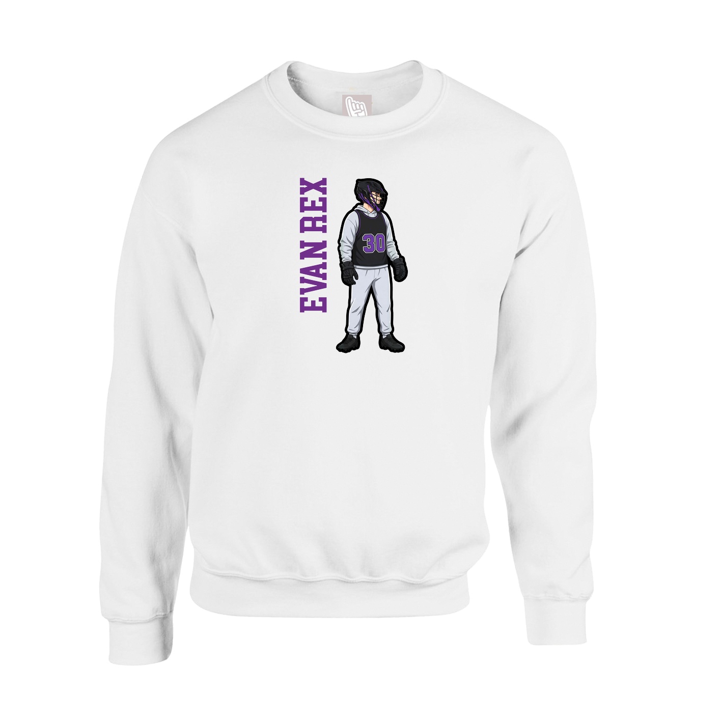 Fleece Crew — Name Vertical in White
