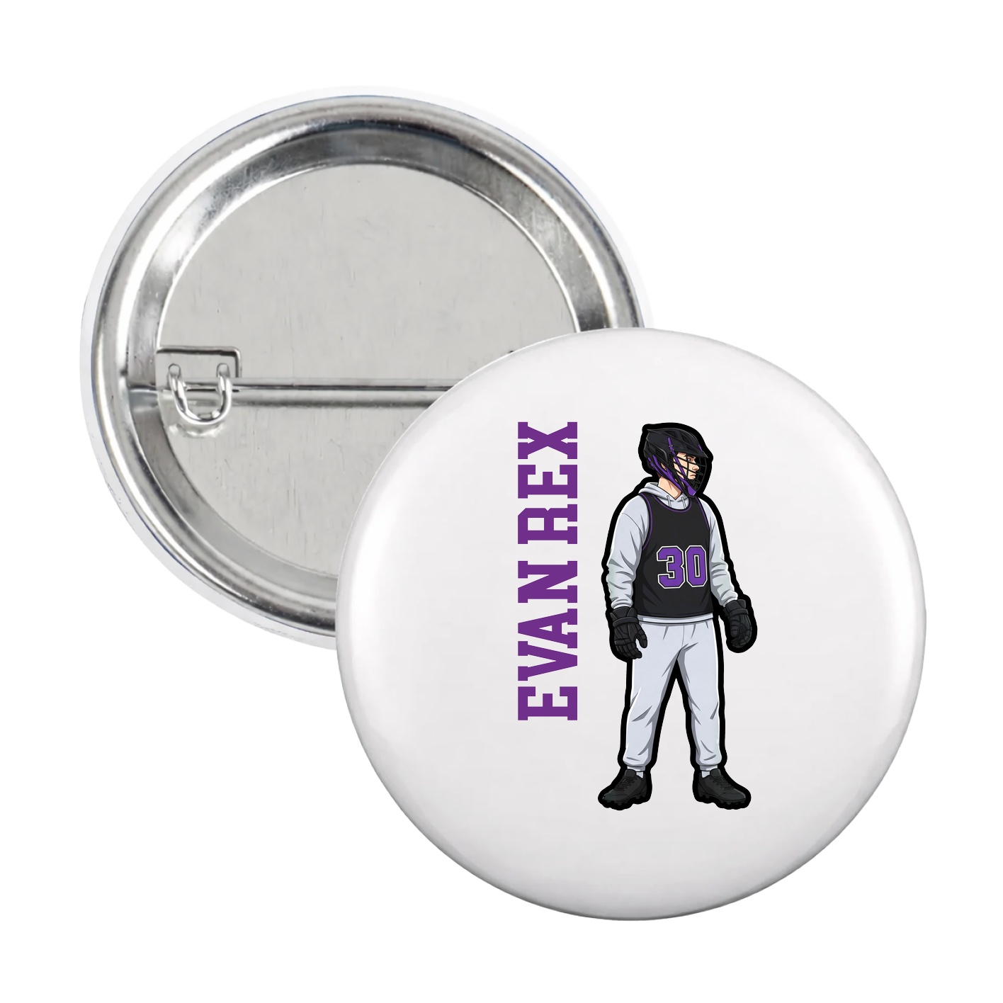 Game Day Button — Name Vertical in White
