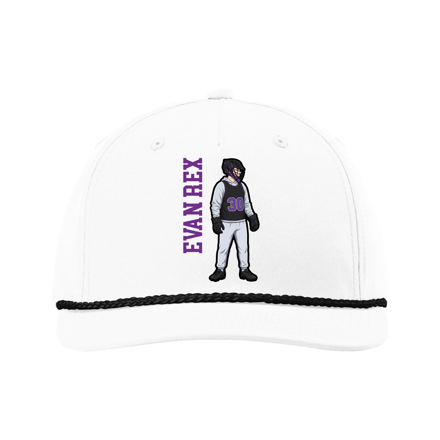 Five-Panel Classic Rope Cap — Name Vertical in White