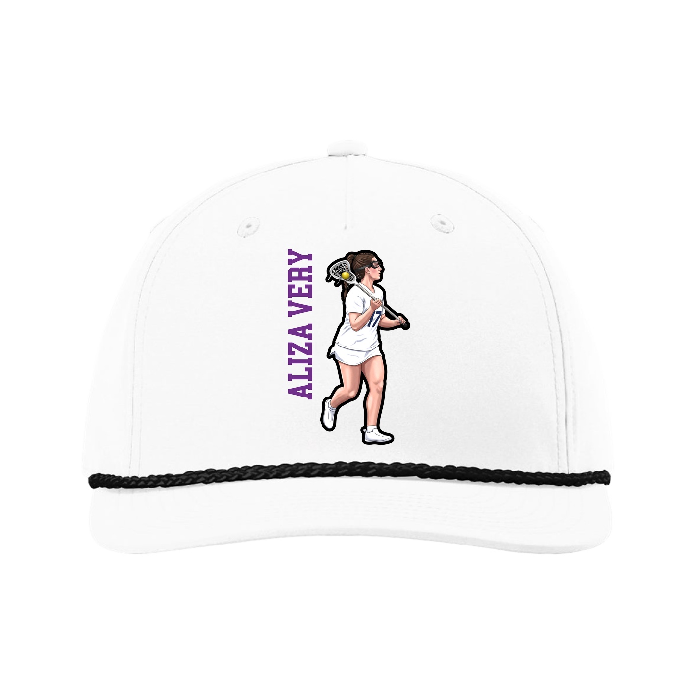 Five-Panel Classic Rope Cap — Name Vertical in White