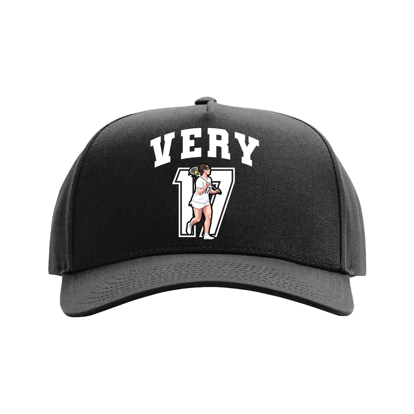Full Fabric Five-Panel Champ Cap — Number in Black