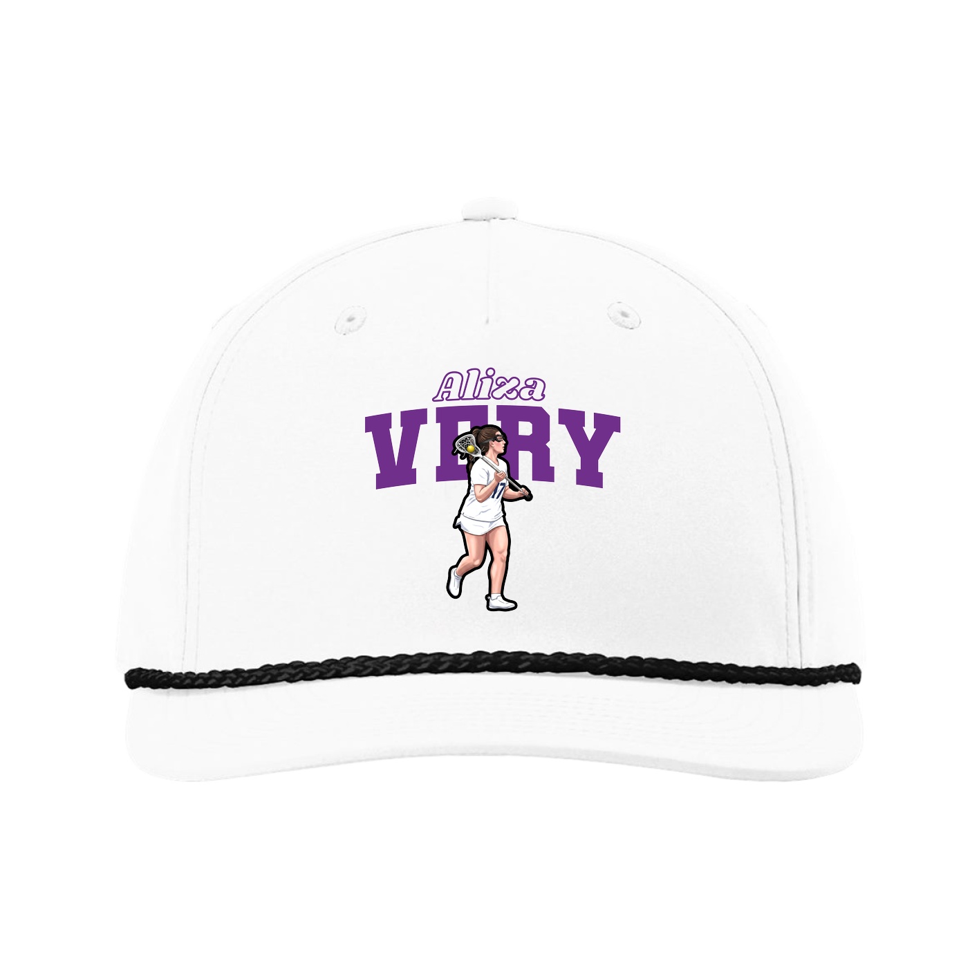 Five-Panel Classic Rope Cap — Name Arch in White