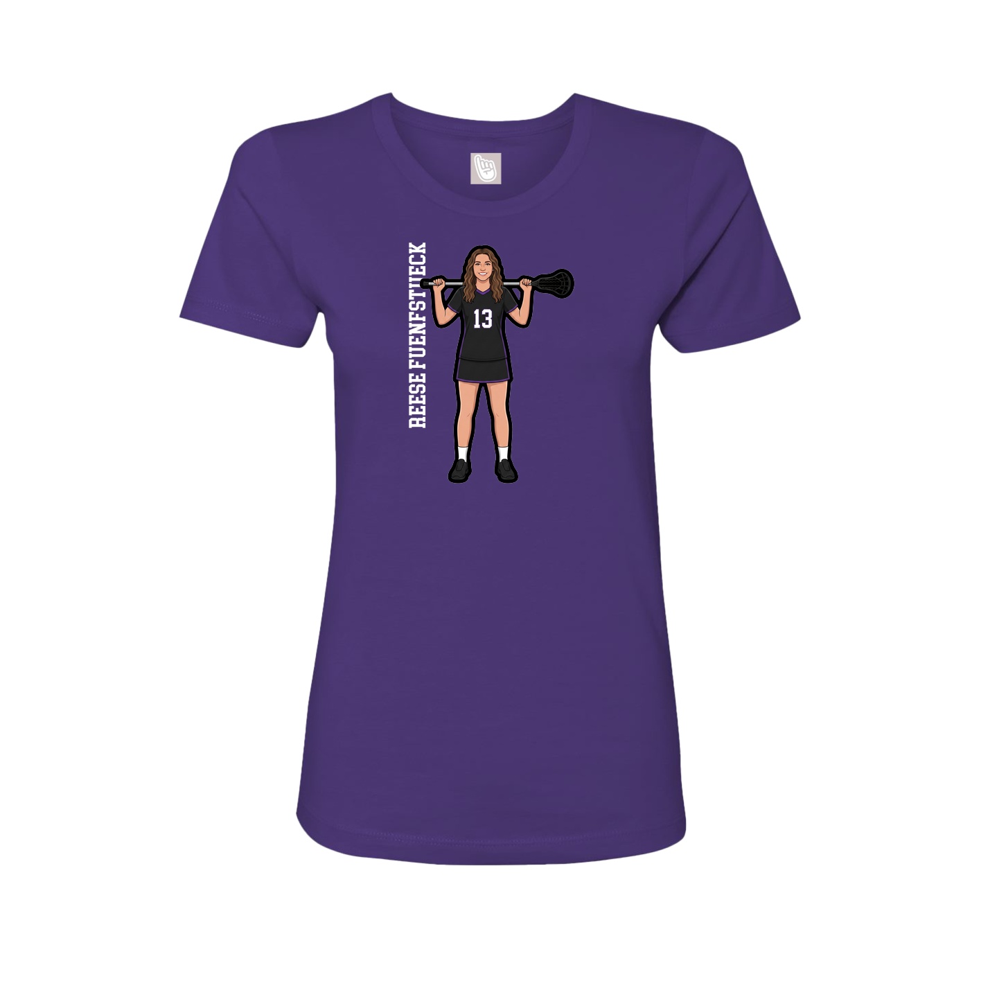 Fitted Women's Tee — Name Vertical in Purple