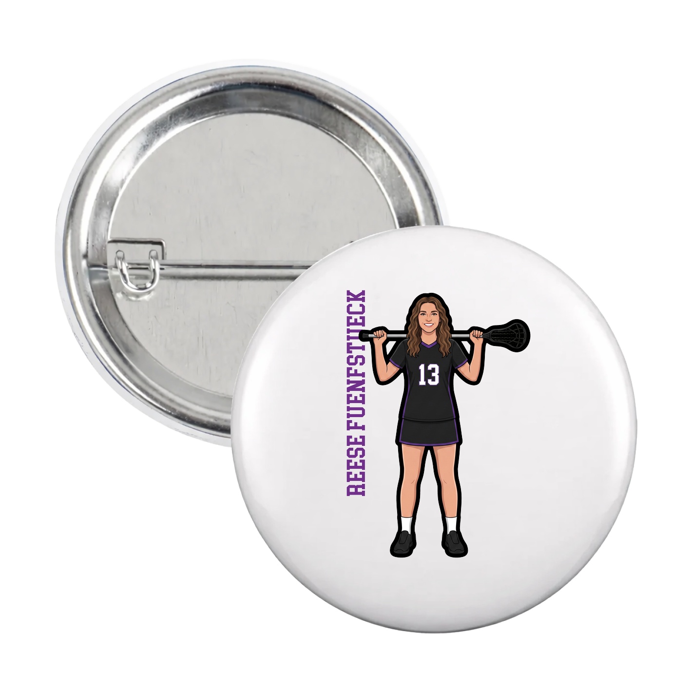 Game Day Button — Name Vertical in White