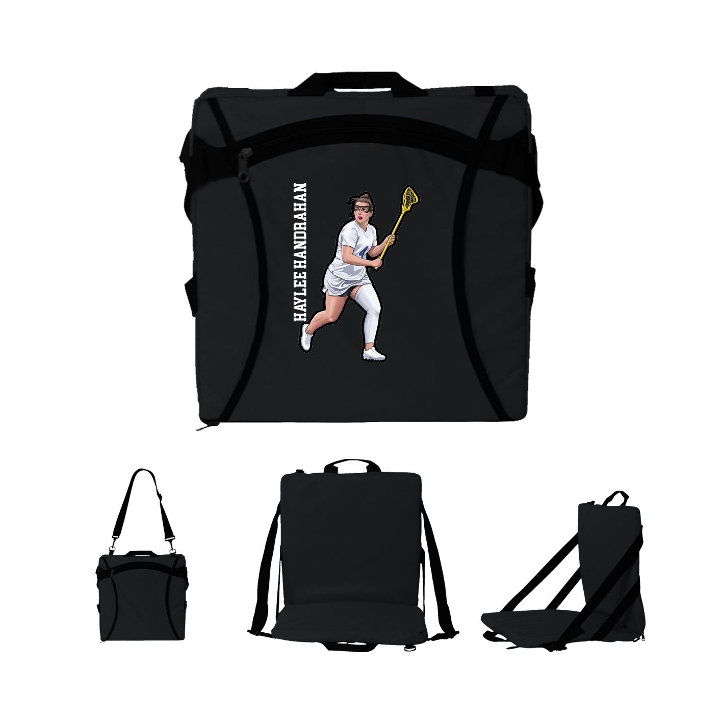Folding Stadium Seat — Name Vertical in Black