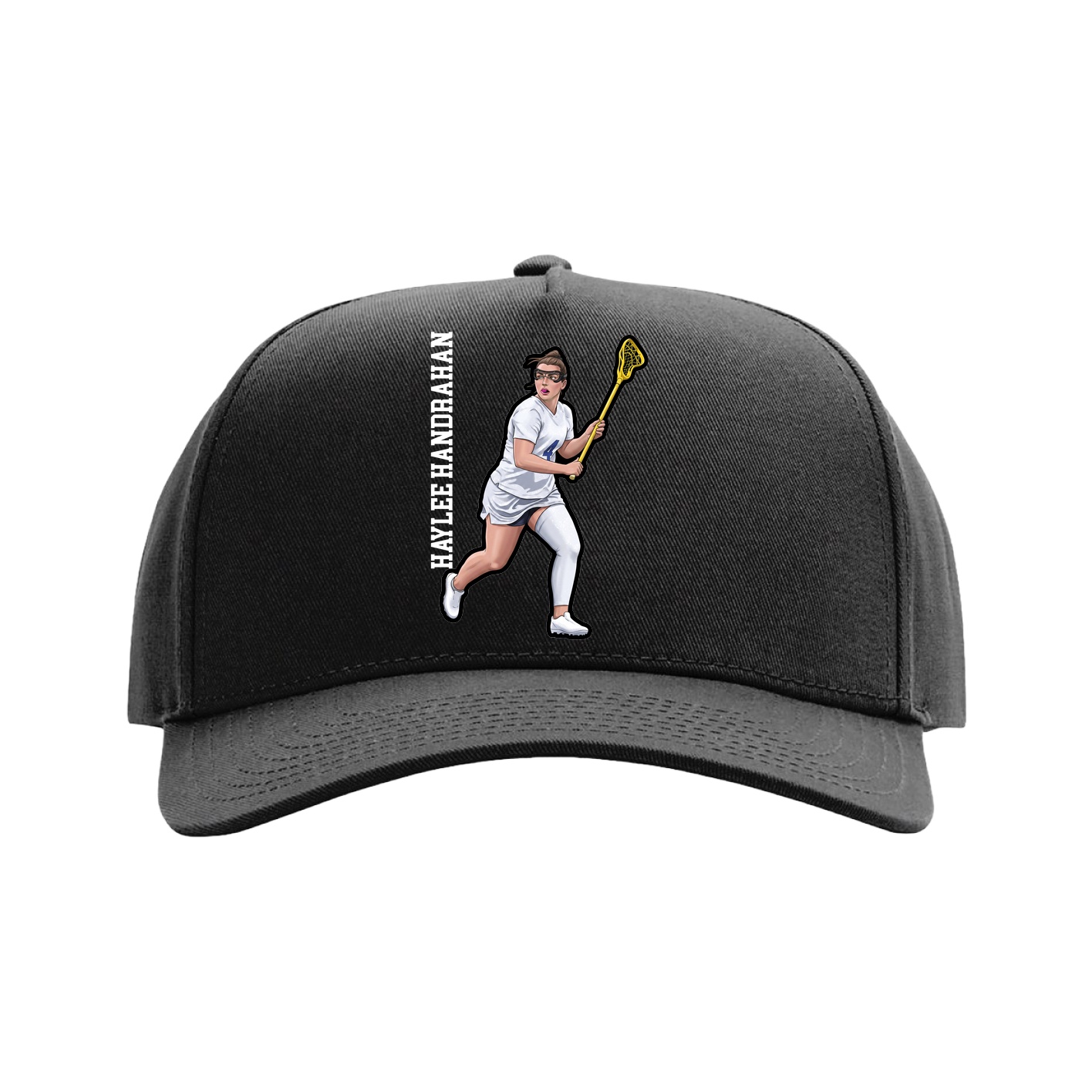 Full Fabric Five-Panel Champ Cap — Name Vertical in Black