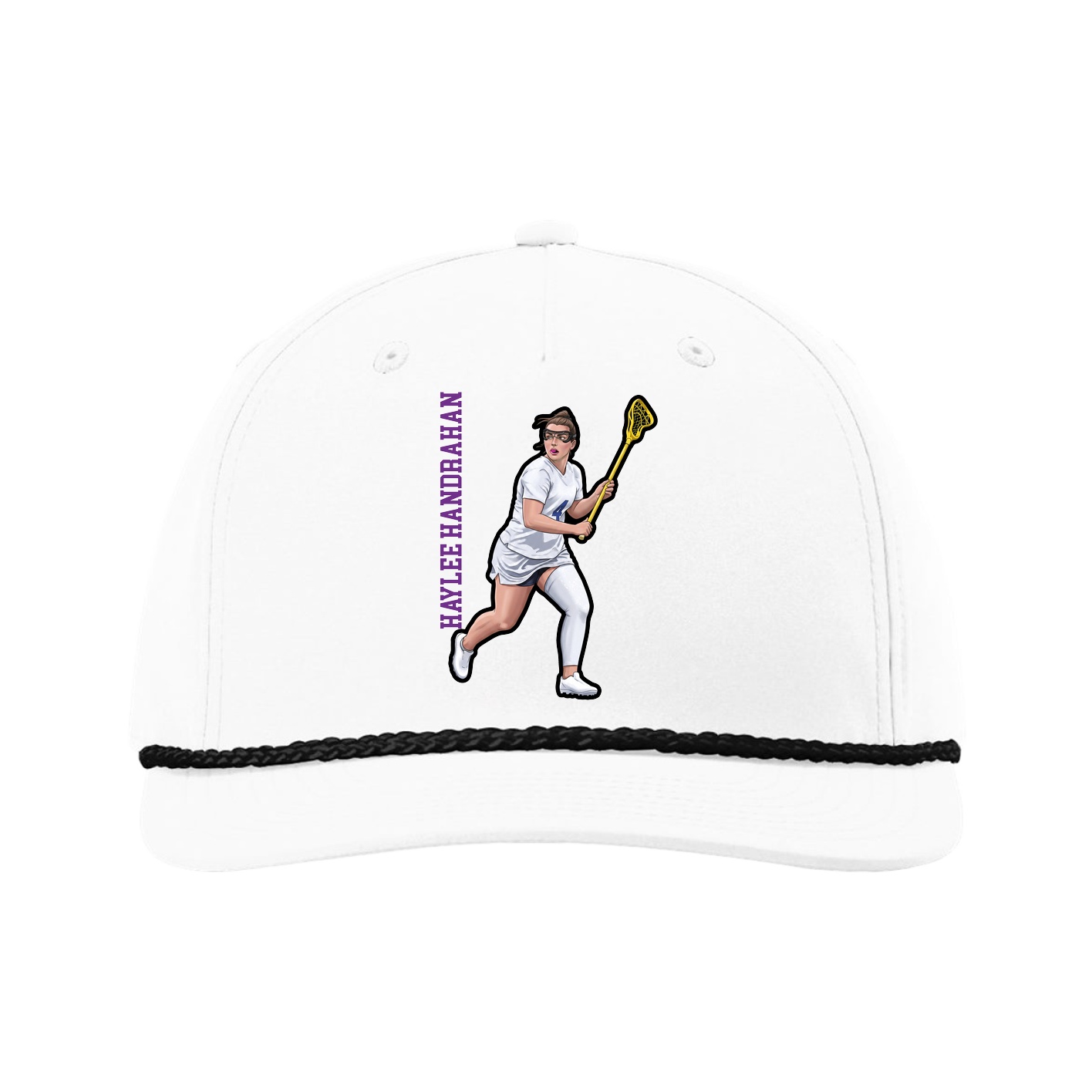 Five-Panel Classic Rope Cap — Name Vertical in White