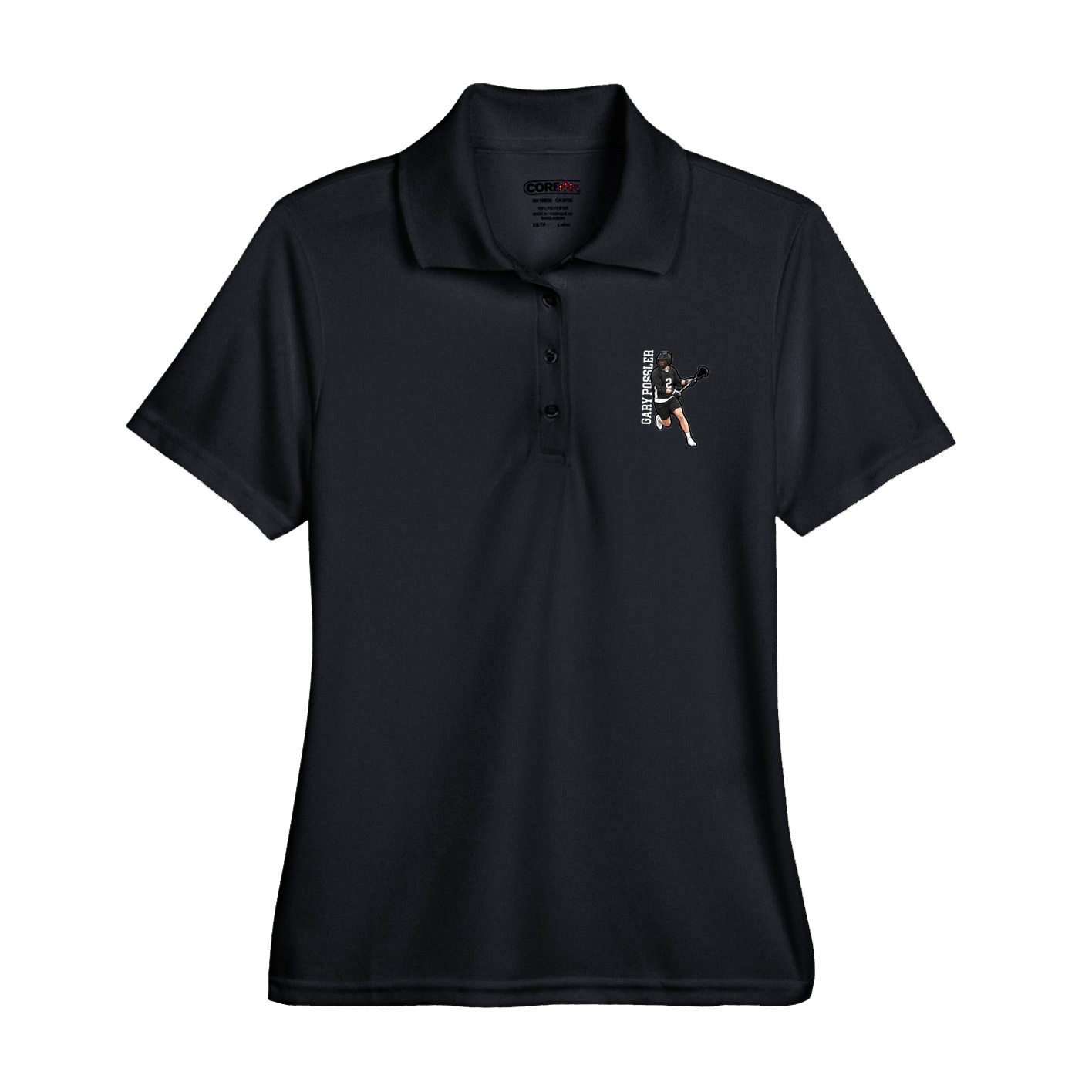 Womens Performance Polo — Name Vertical in Black