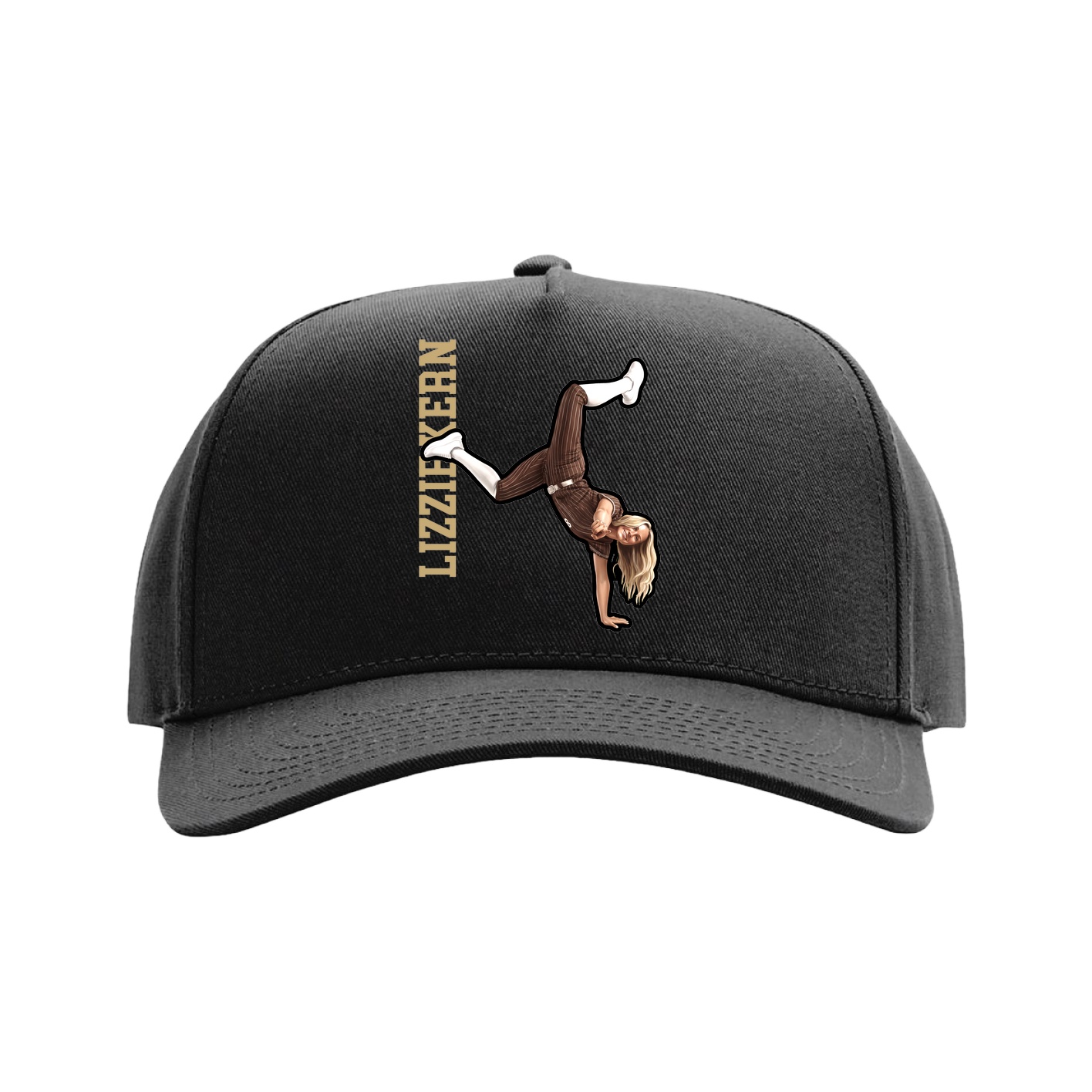 Full Fabric Five-Panel Champ Cap — Name Vertical in Black