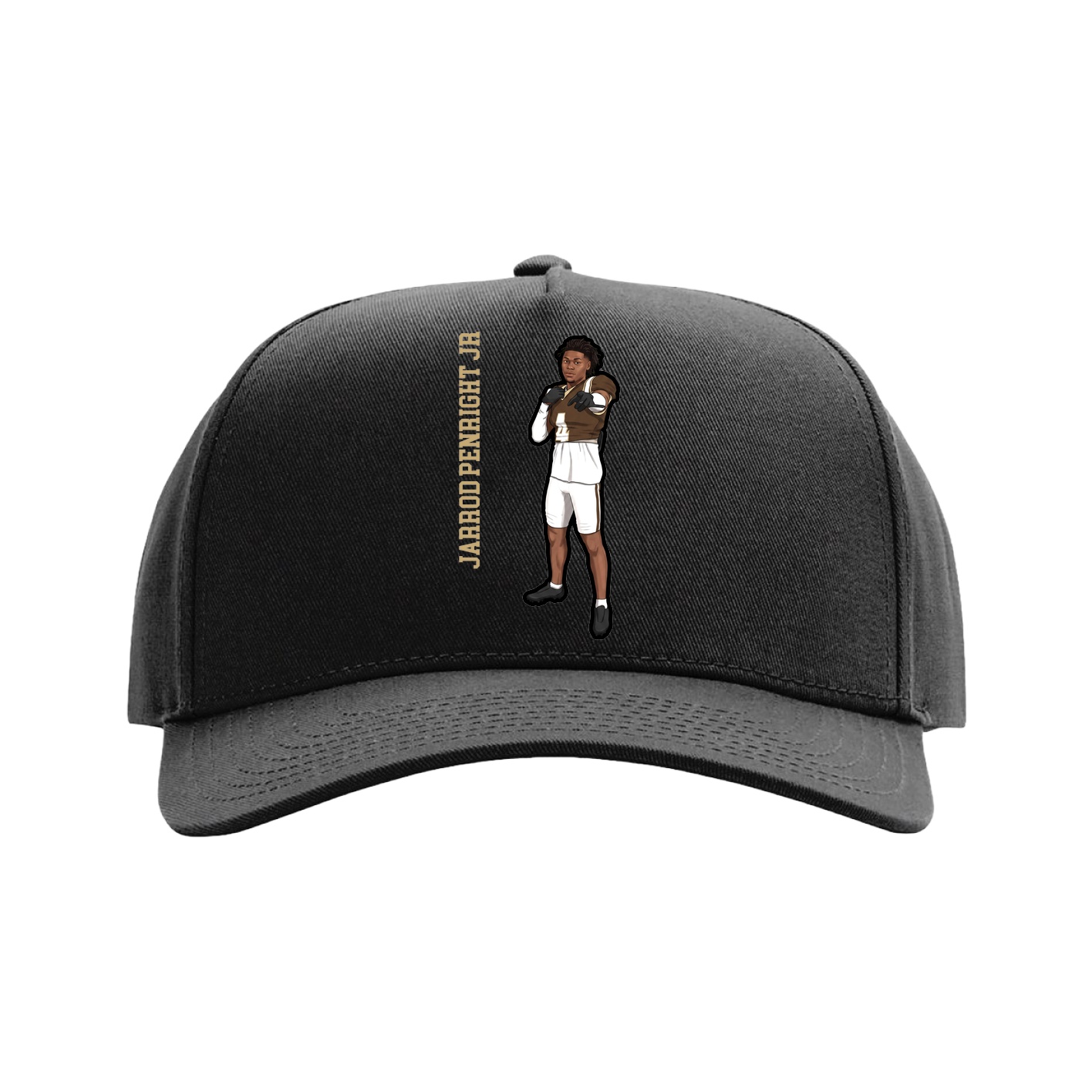 Full Fabric Five-Panel Champ Cap — Name Vertical in Black