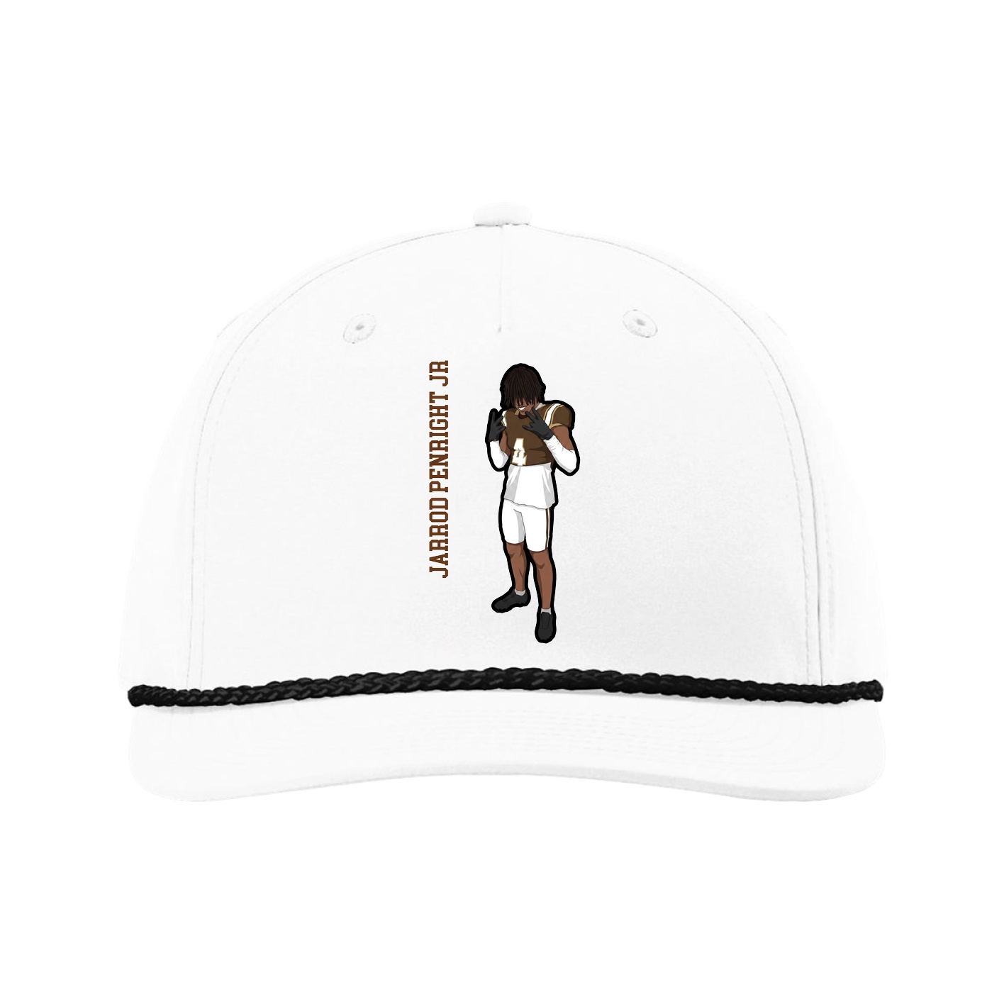 Five-Panel Classic Rope Cap — Name Vertical in White
