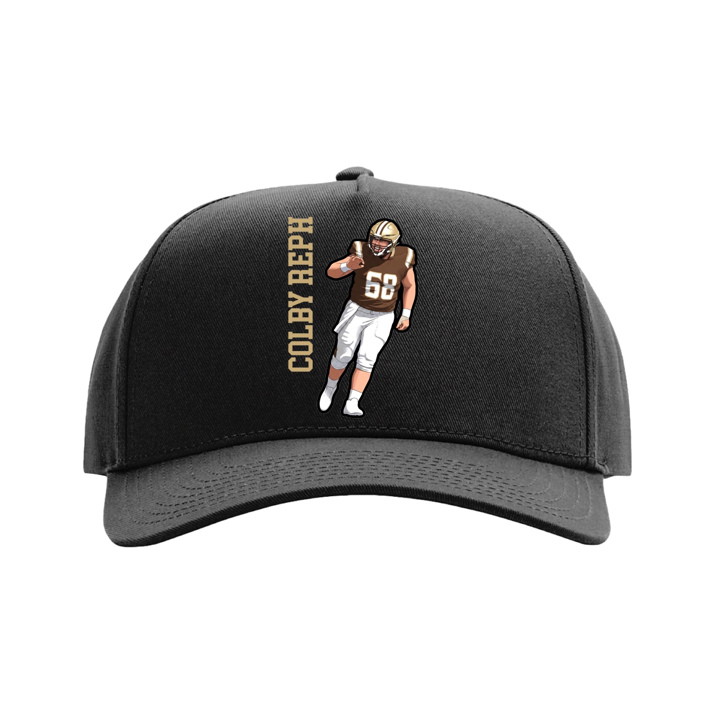 Full Fabric Five-Panel Champ Cap — Name Vertical in Black