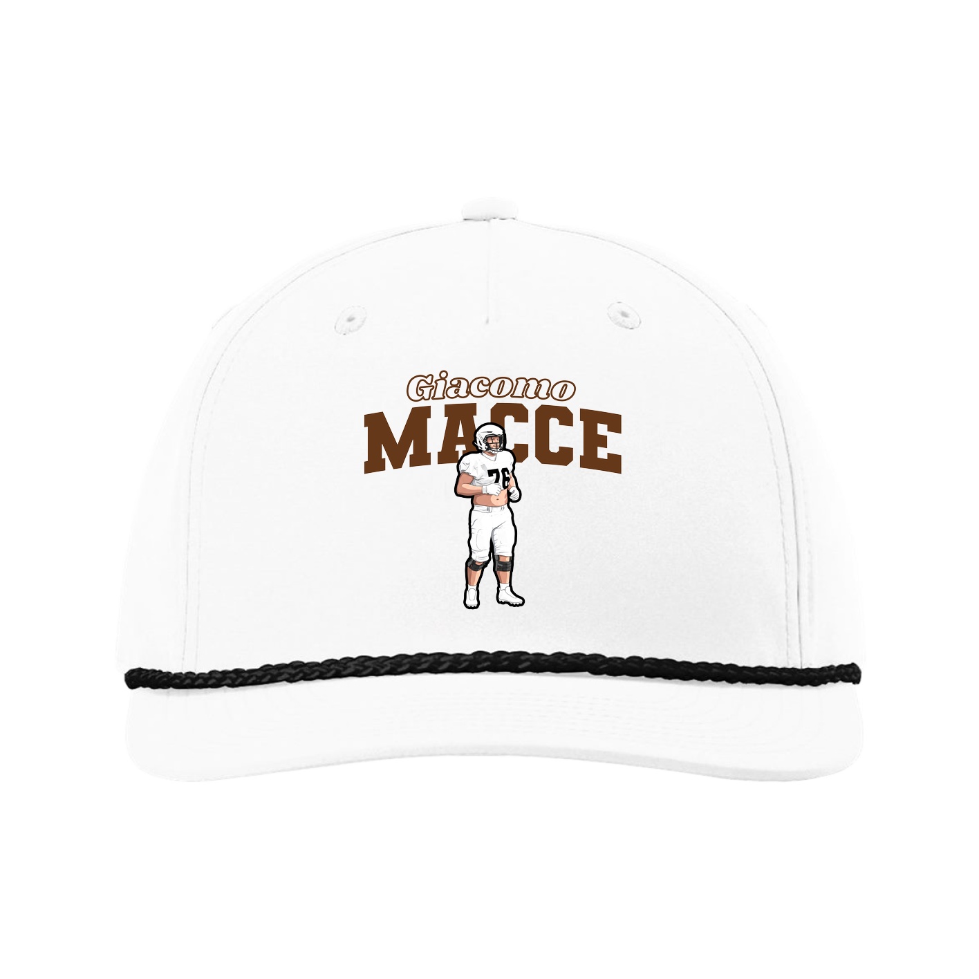 Five-Panel Classic Rope Cap — Name Arch in White