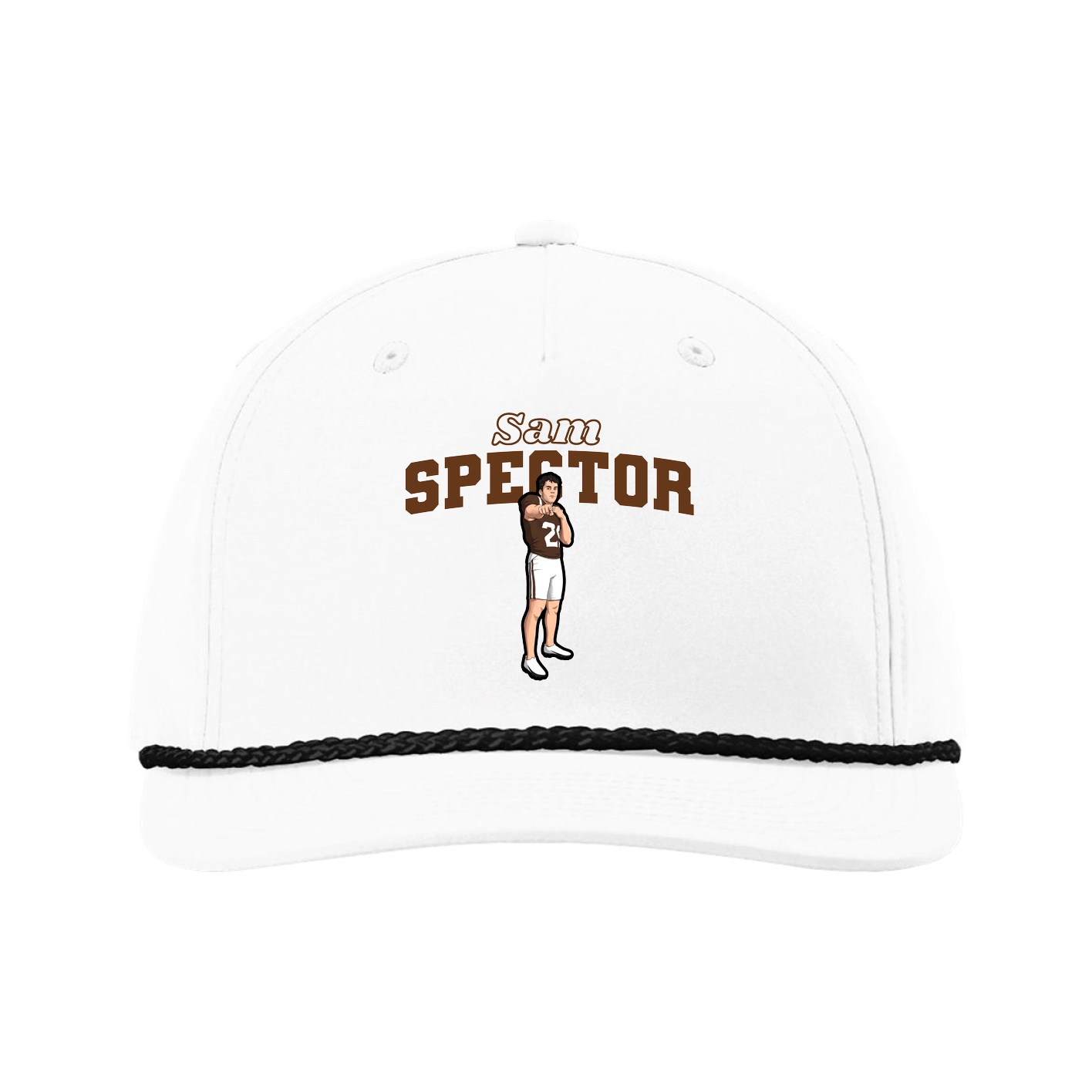 Five-Panel Classic Rope Cap — Name Arch in White