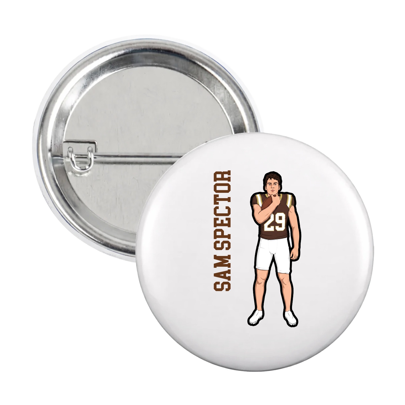 Game Day Button — Name Vertical in White