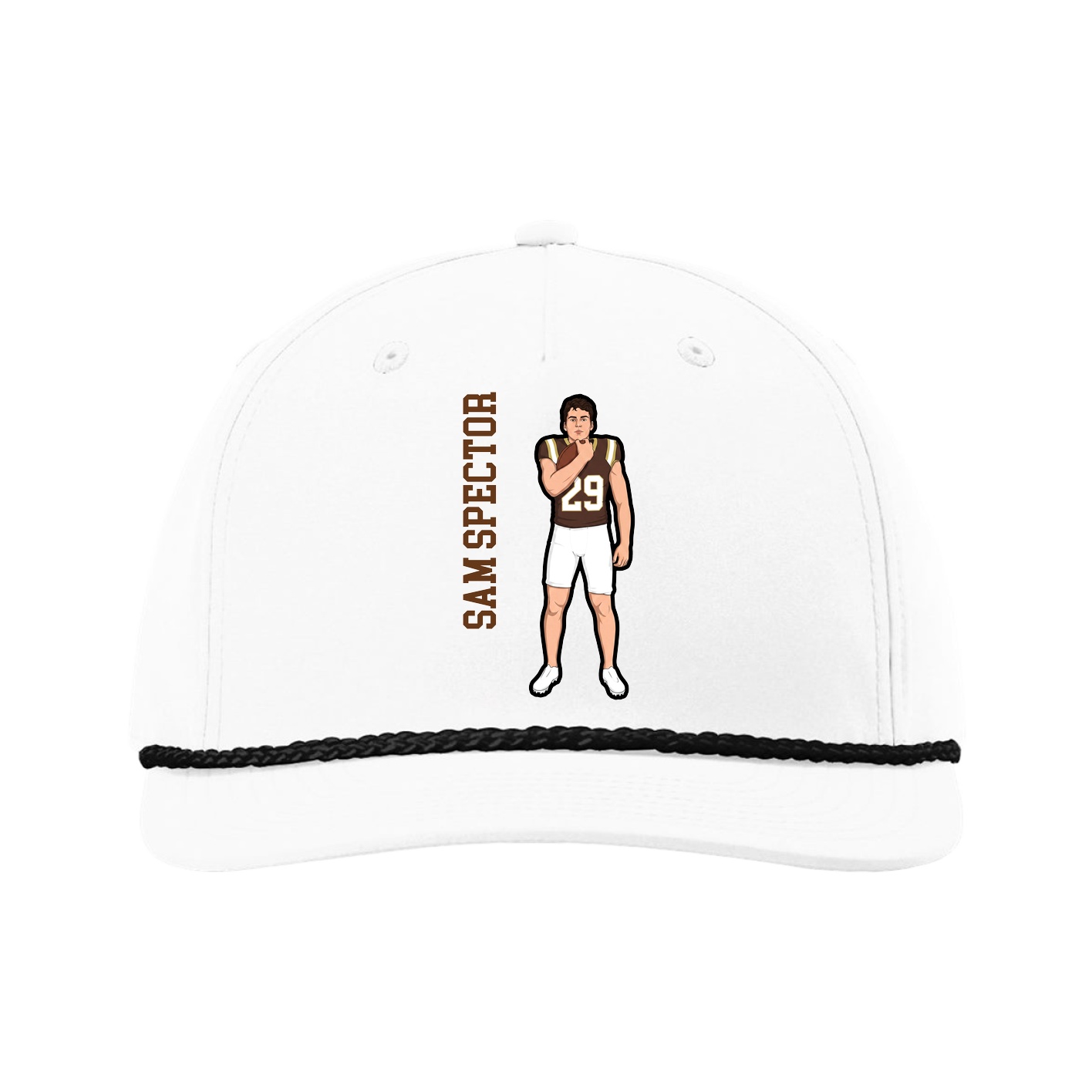 Five-Panel Classic Rope Cap — Name Vertical in White
