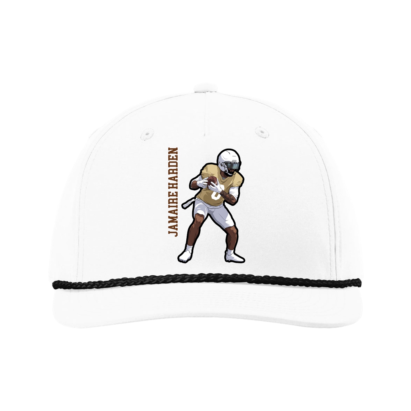 Five-Panel Classic Rope Cap — Name Vertical in White