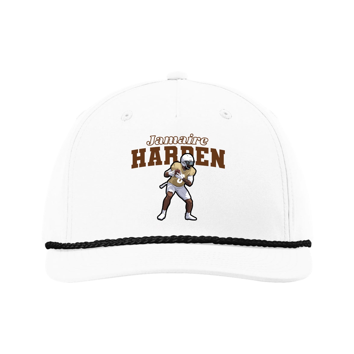 Five-Panel Classic Rope Cap — Name Arch in White