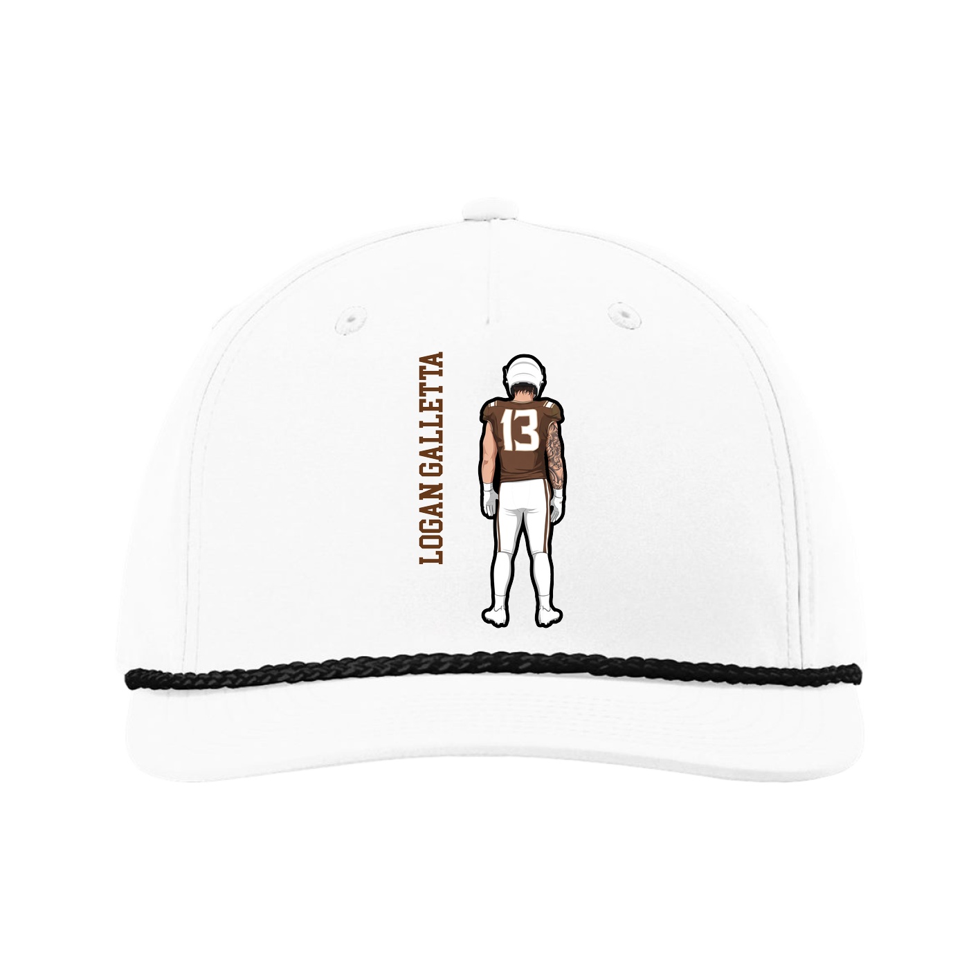 Five-Panel Classic Rope Cap — Name Vertical in White