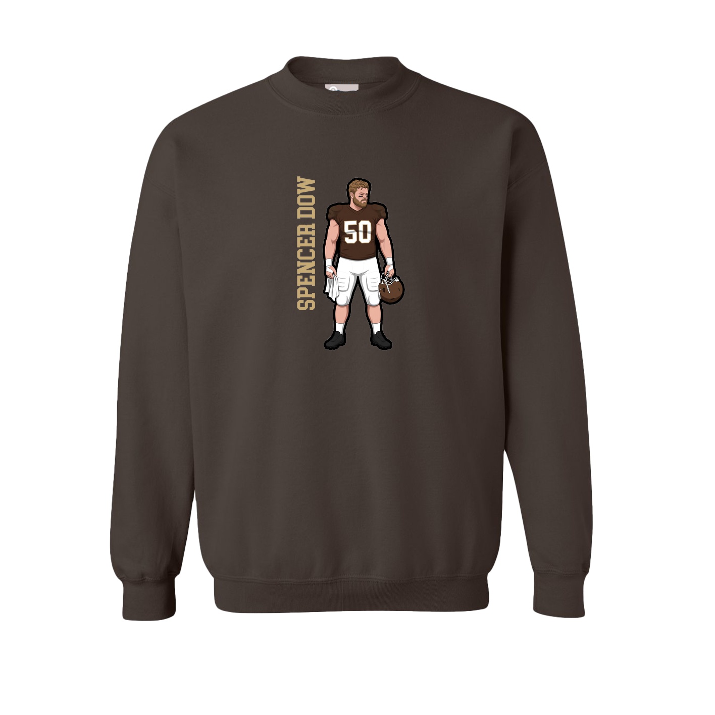 Fleece Crew — Name Vertical in Brown