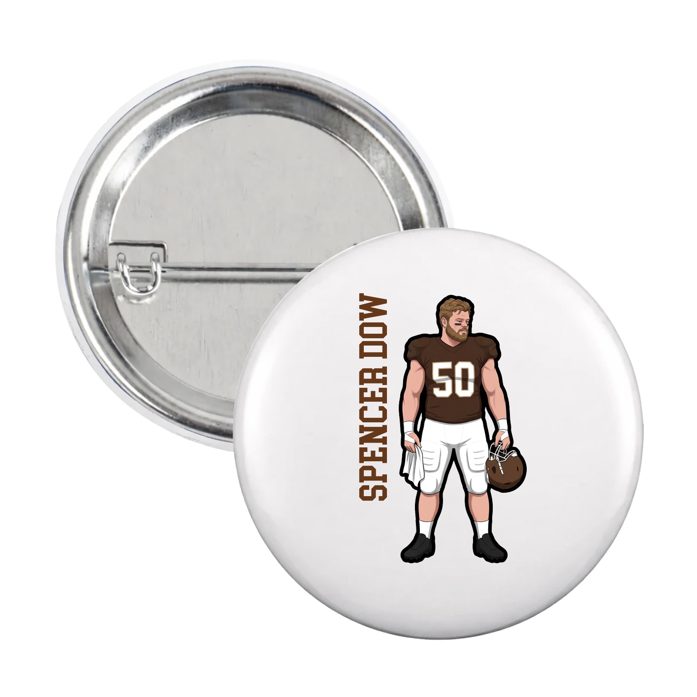Game Day Button — Name Vertical in White