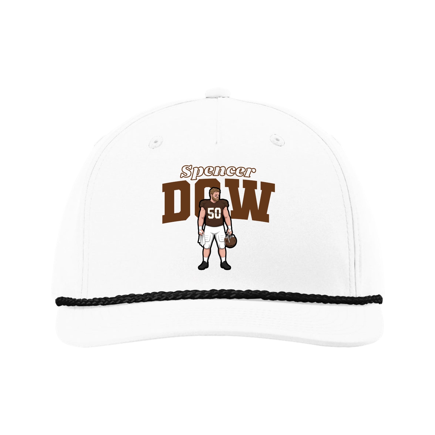 Five-Panel Classic Rope Cap — Name Arch in White