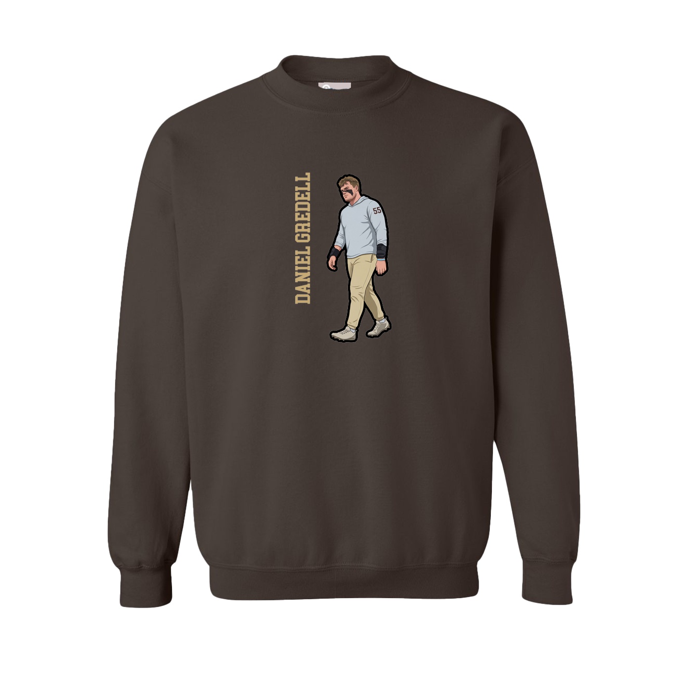 Fleece Crew — Name Vertical in Brown