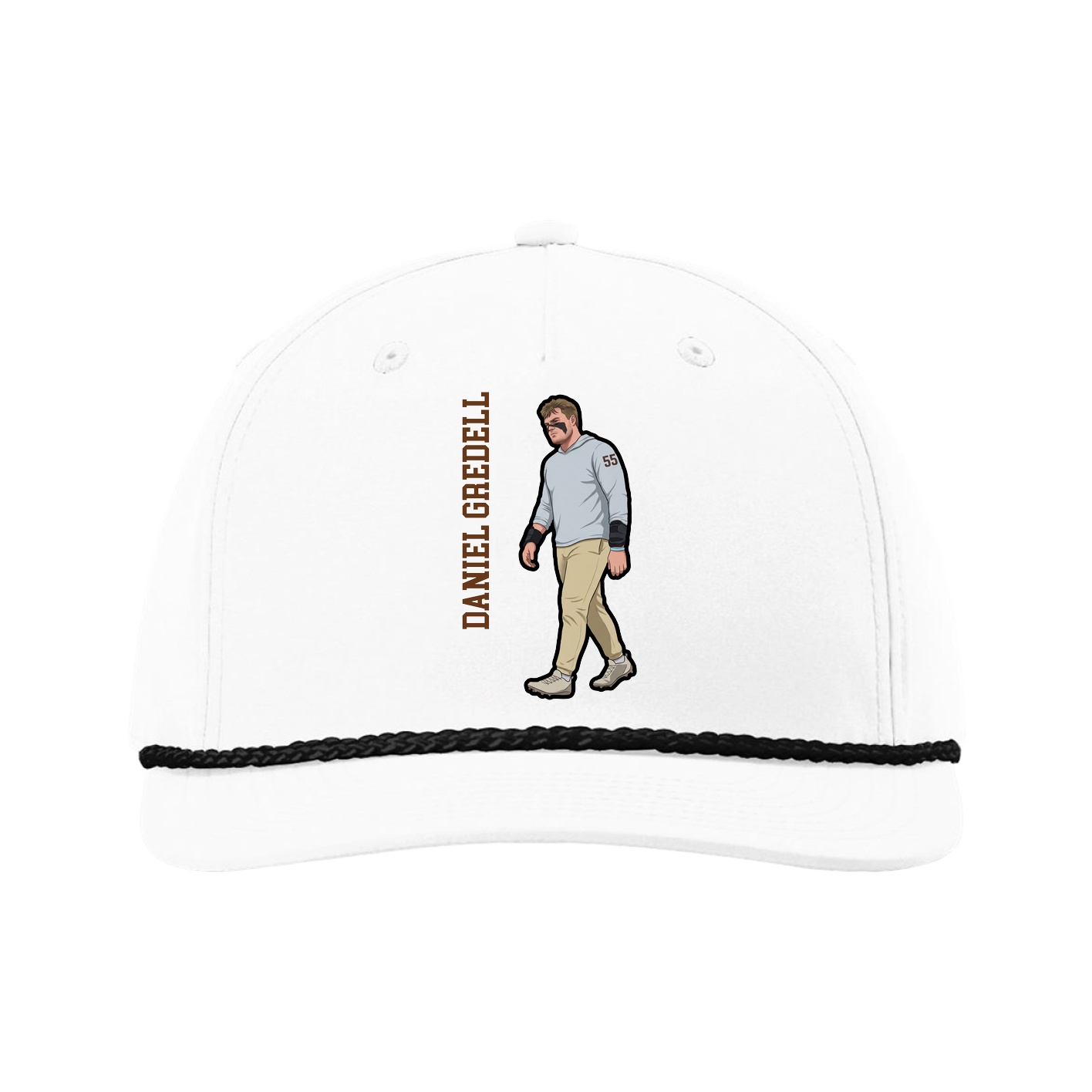Five-Panel Classic Rope Cap — Name Vertical in White